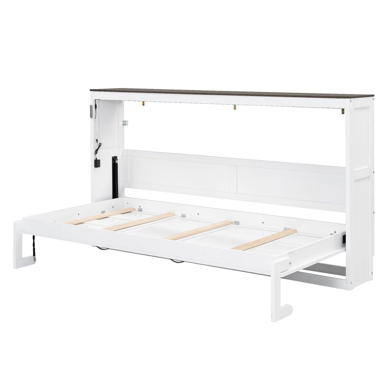 Murphy Bed With LED Light, Foldable Wall Bed Cabinet