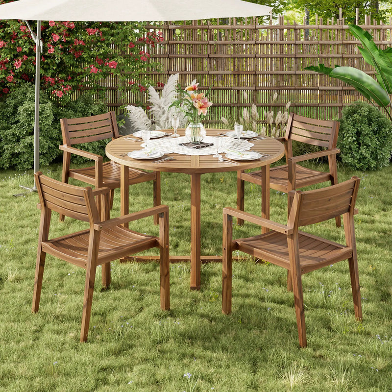 U_STYLE 5-Piece Outdoor Dining Set with Acacia Wood Chairs by HouseOfZazla