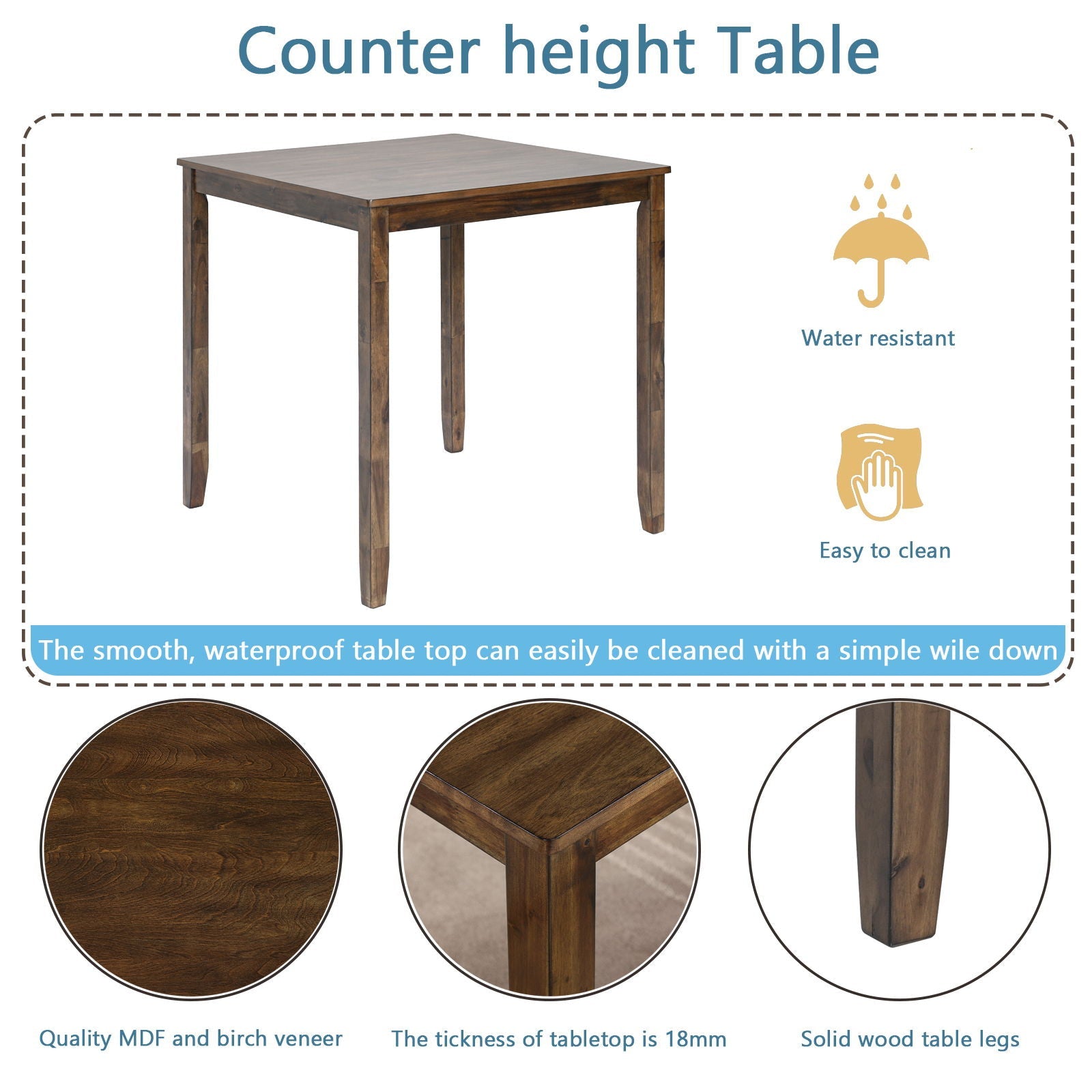 5 Pieces Dining Table Set, Counter Height Kitchen Table Set With Square Table And 4 Upholstered Chairs