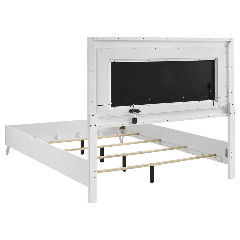 Cassia Queen LED Panel Bed White High Gloss by Unique Piece Furniture