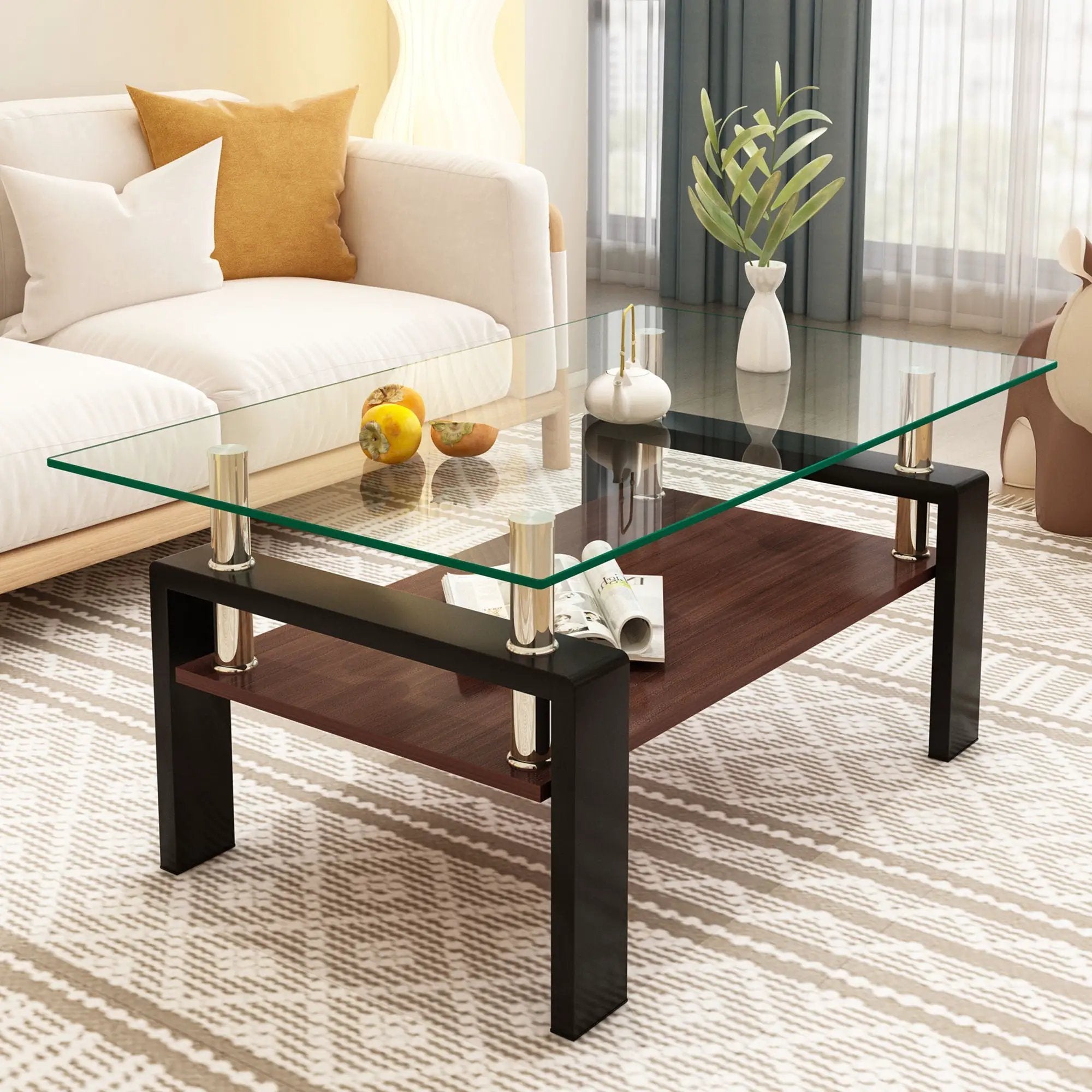 Modern Rectangular Coffee Table With Tempered Glass Top Layer, Table For Living Room - Transparent by Unique Piece Furniture