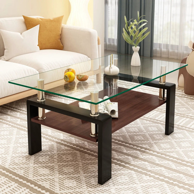 Modern Rectangular Coffee Table With Tempered Glass Top Layer, Table For Living Room - Transparent by HouseOfZazla