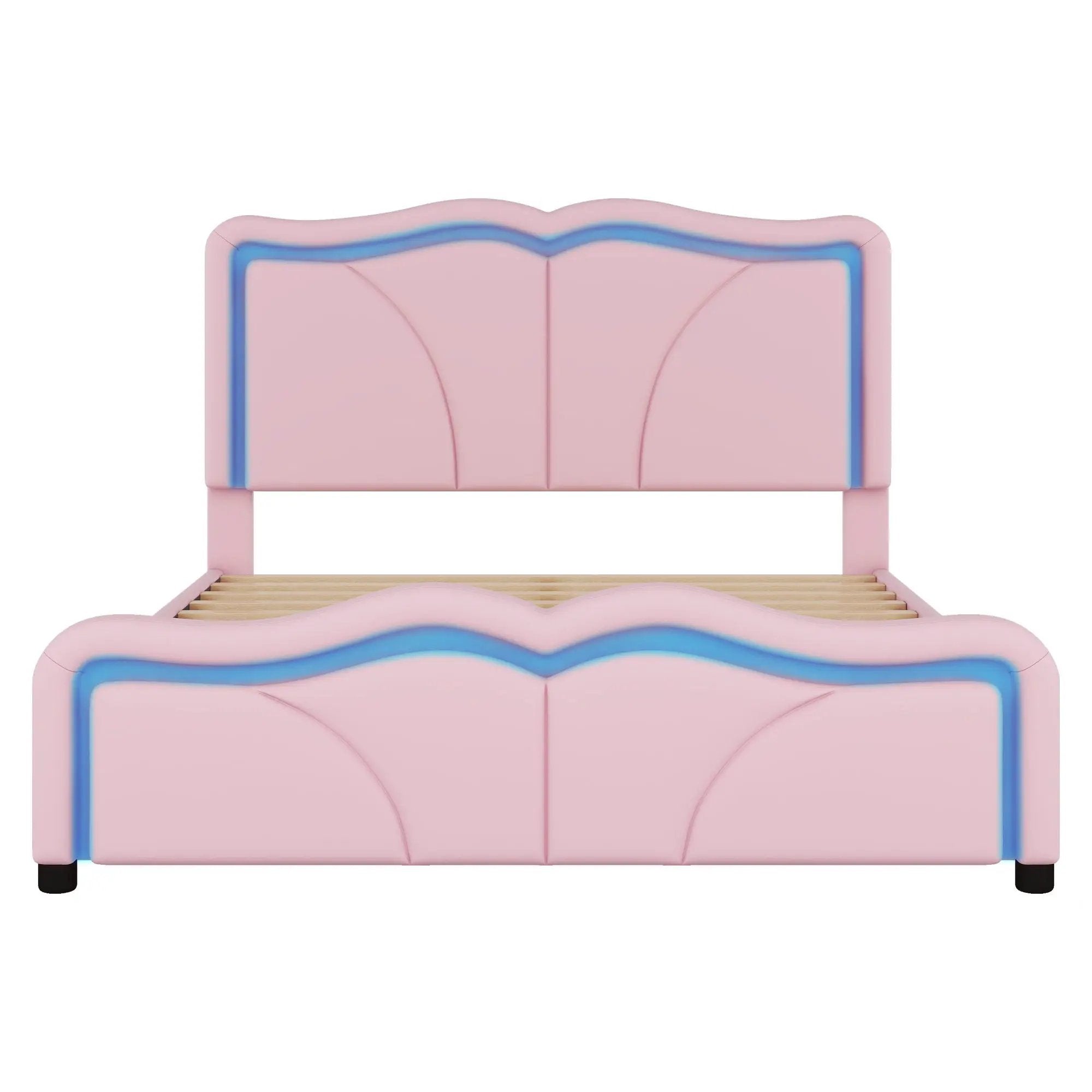 Upholstered Platform Bed & Curve Shaped And Height Adjustable Headboard, LED Light Strips by Unique Piece Furniture