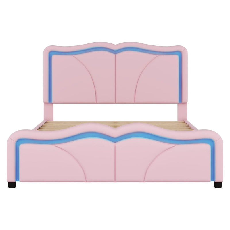 Upholstered Platform Bed & Curve Shaped And Height Adjustable Headboard, LED Light Strips by Unique Piece Furniture