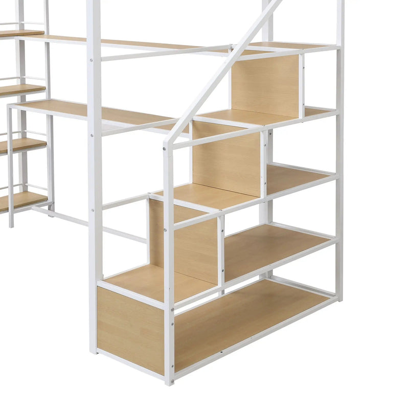 Twin Size Loft Bed With Built In Desk, Staircase Storage & 4 Tier Shelves - White by Unique Piece Furniture