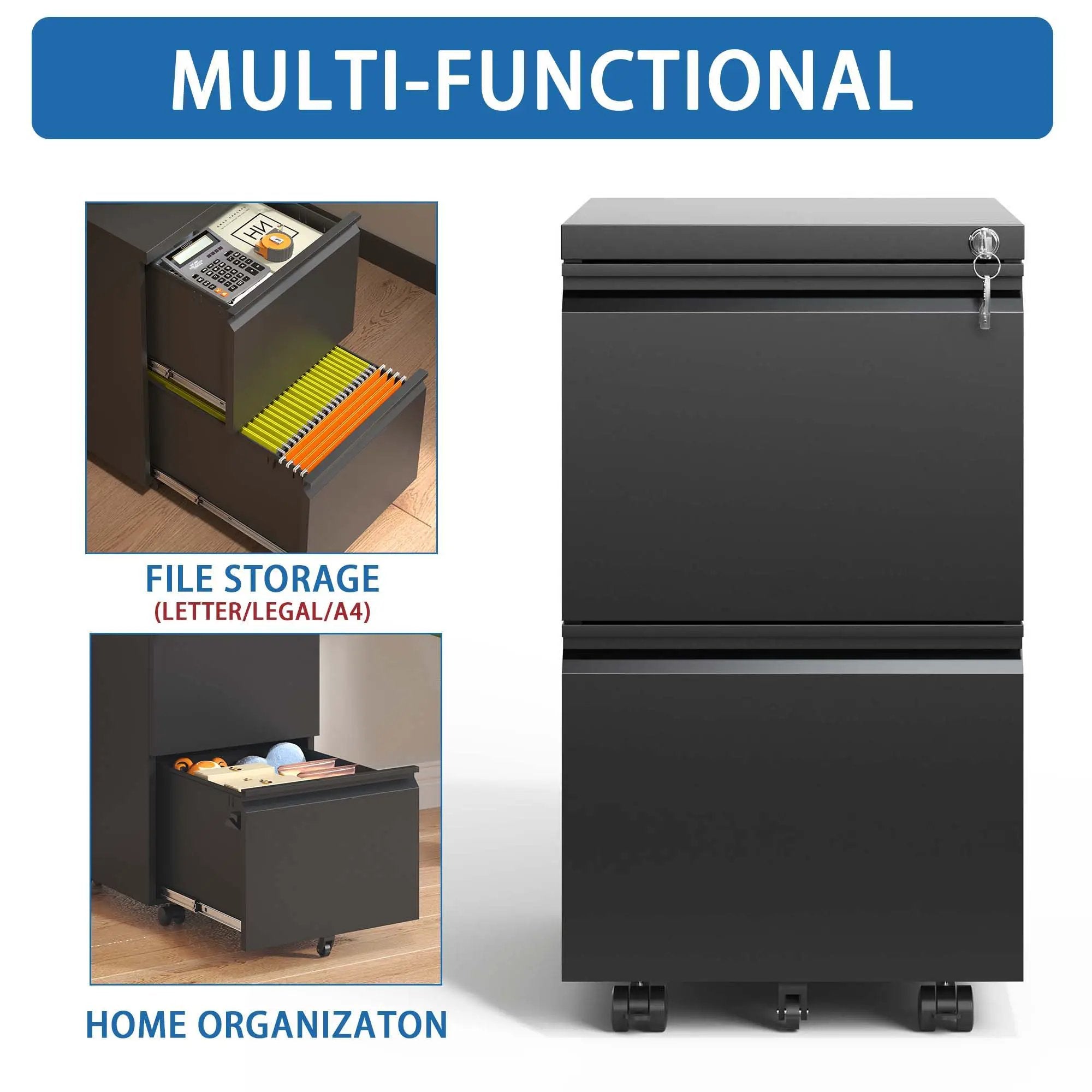 Metal Drawer Mobile File Cabinet With Lock For Home Office Organizer by HouseOfZazla