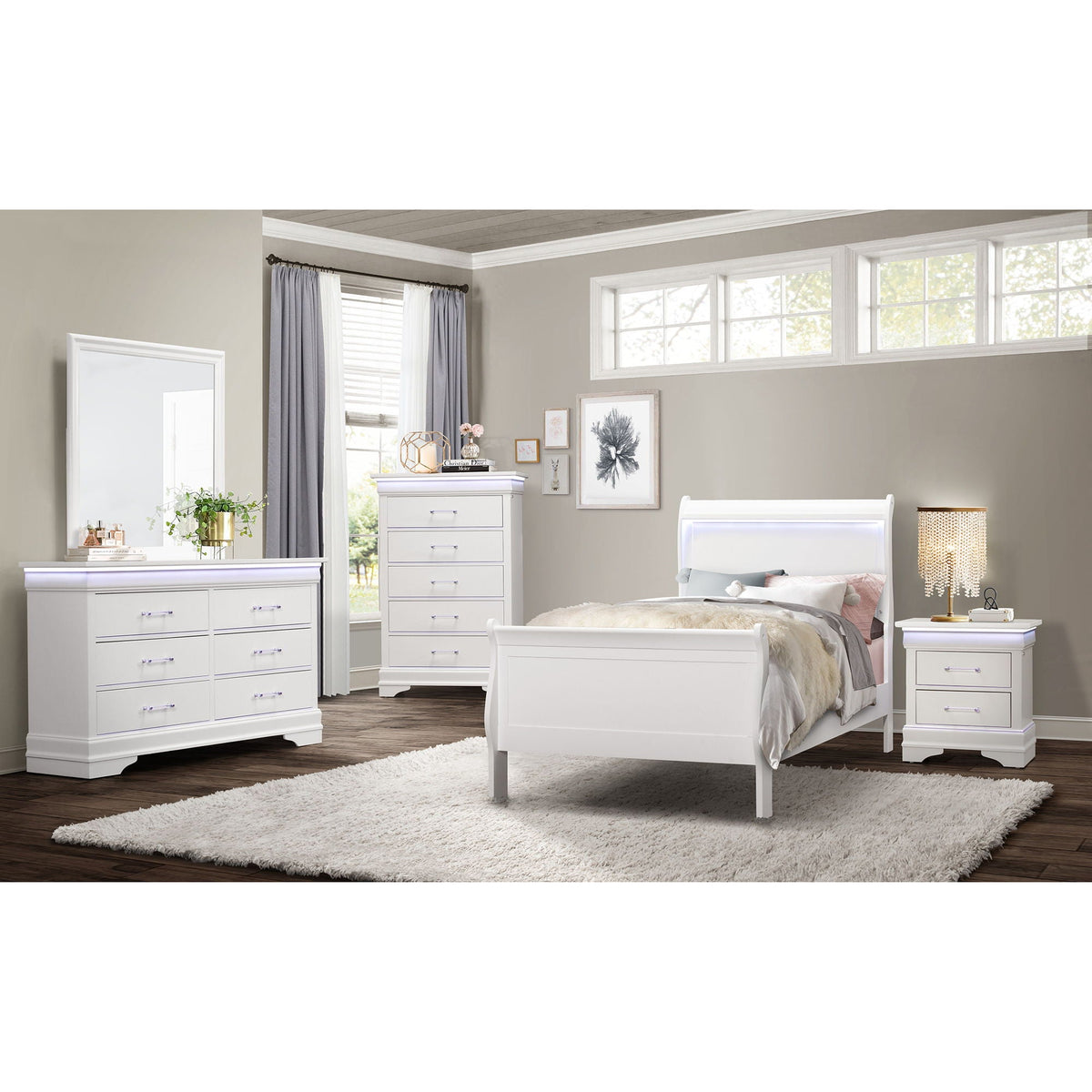Charlston Sleigh Bed with LED Lighting - Blue or White, photo 23 of 27