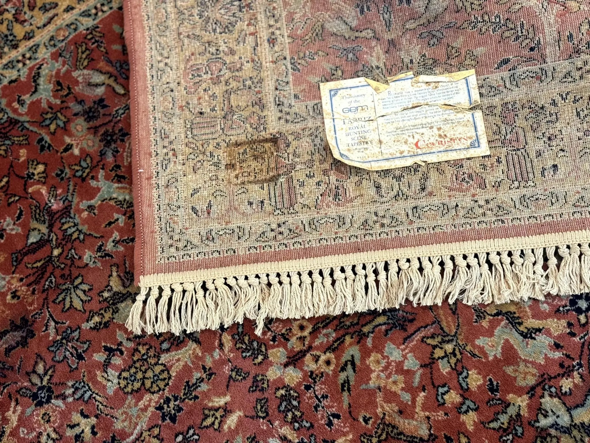 Persian Hunting Design Rug 4.7 x 6.5, Hunting Scene, Red-Orange, Wool, Belgian Power Loomed Carpet by Jewel Rugs