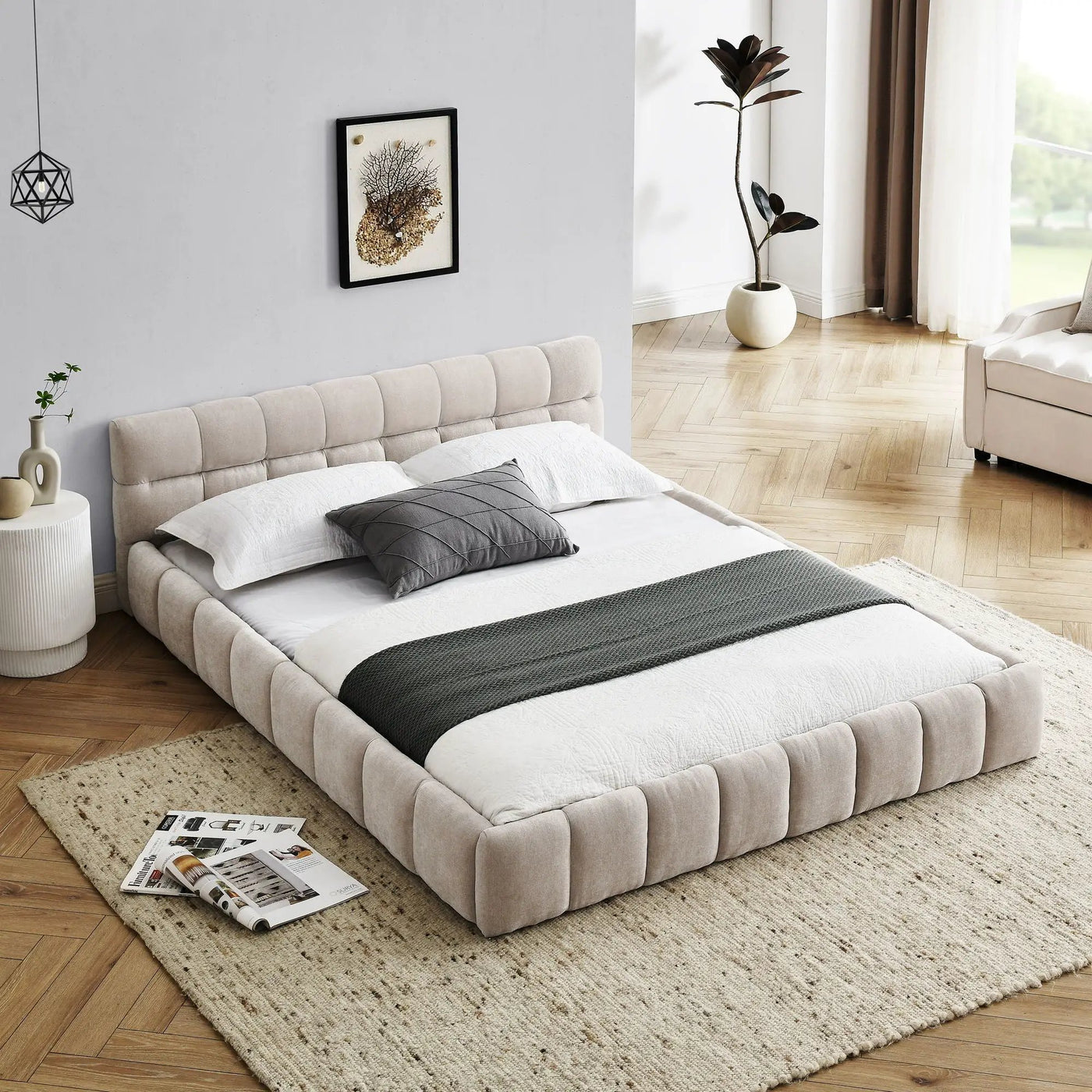 Modern Platform Bed Frame With Thick Fabric by HouseOfZazla