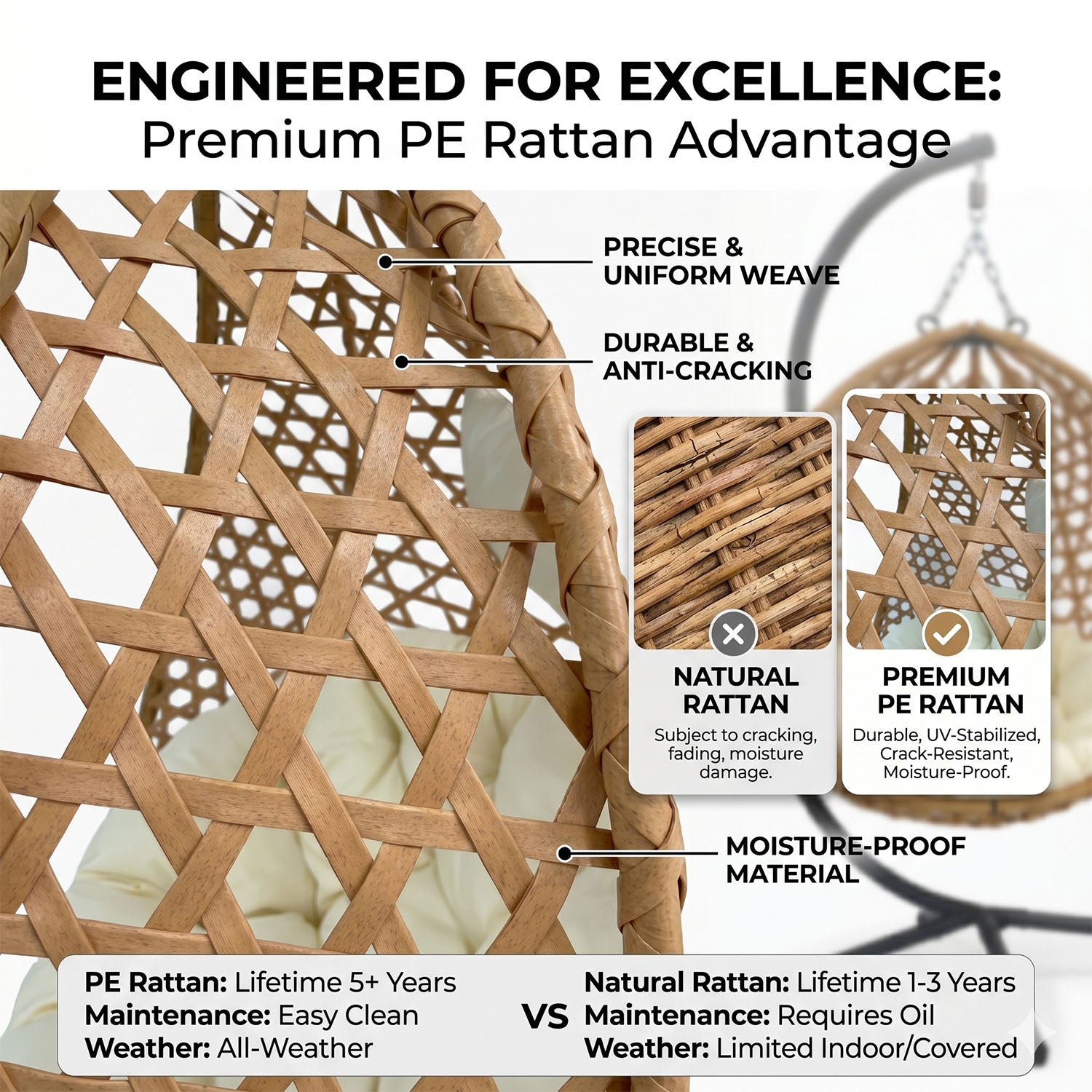Folding PE Rattan Hanging Egg Chair with Stand by HouseOfZazla