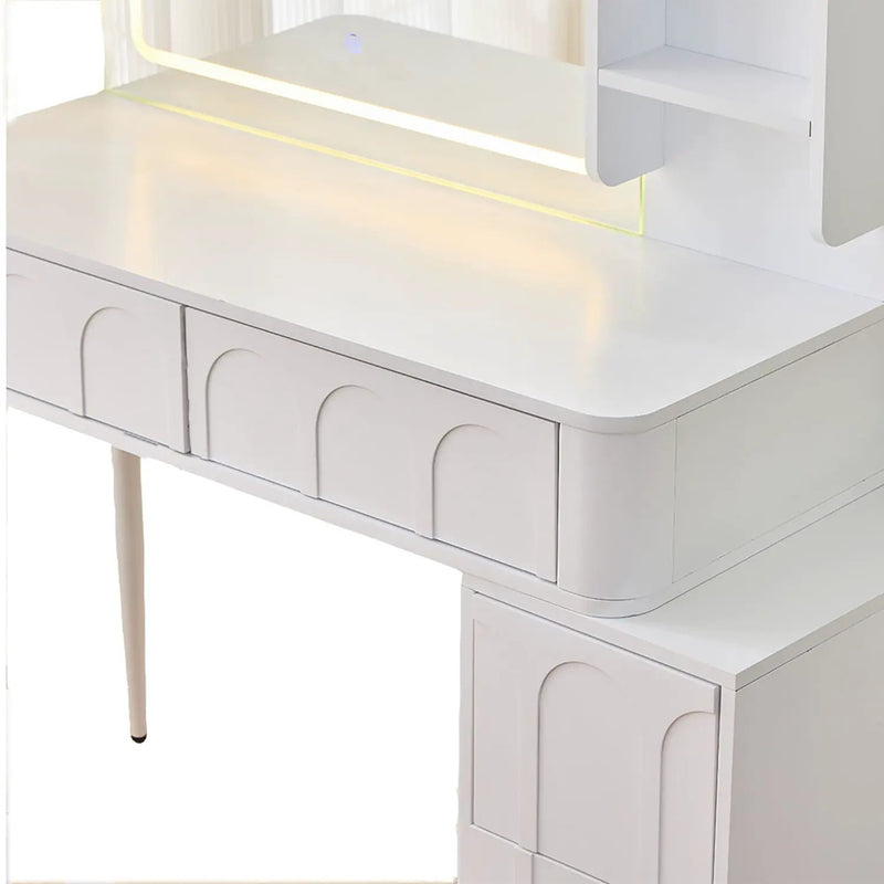 Modern Makeup Vanity Desk With LED Lights & Mirror 4 Drawer Dressing Table Set Space Saving For Bedroom - White by HouseOfZazla