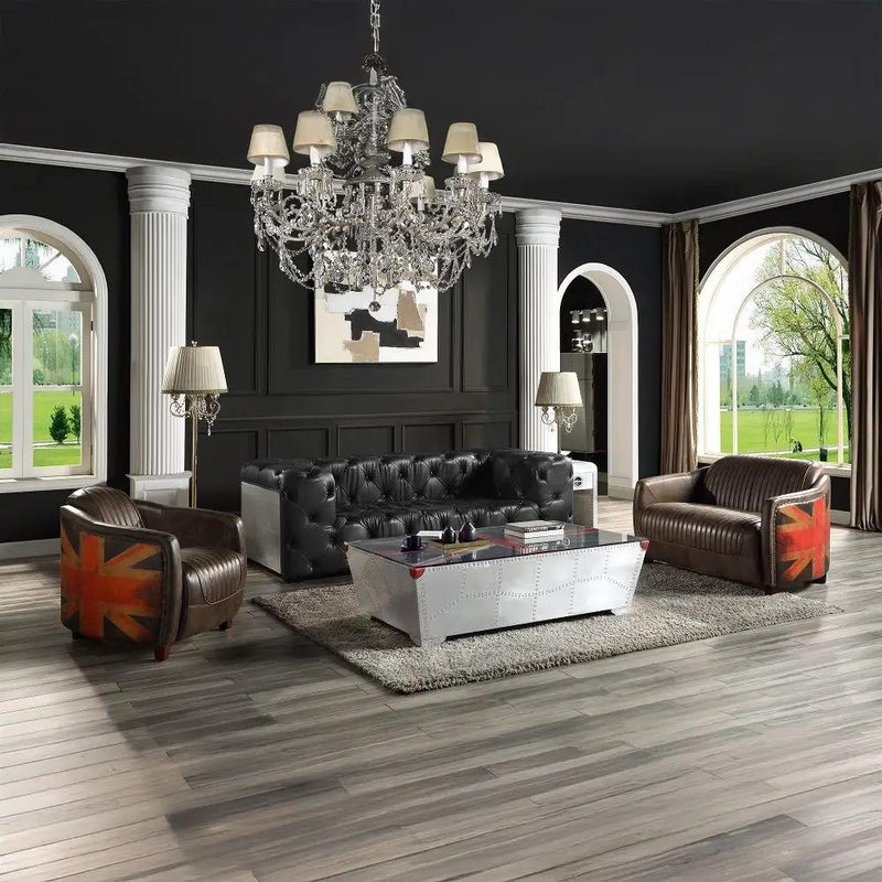 Brancaster - Sofa - Black Top Grain Leather & Aluminum by Unique Piece Furniture