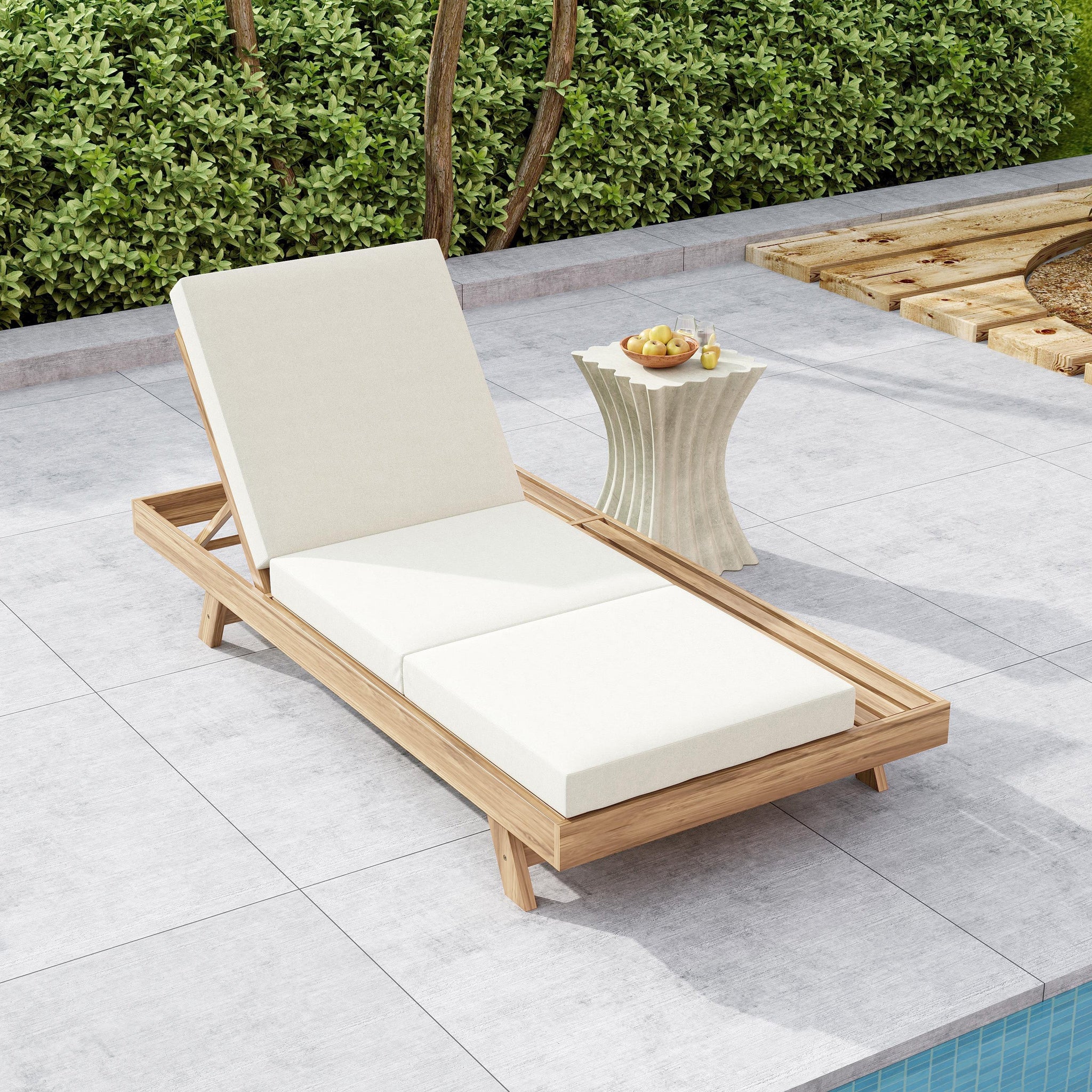 Lounge Chaise Set, Space Available On One Side, Acacia Solid Wood In by HouseOfZazla