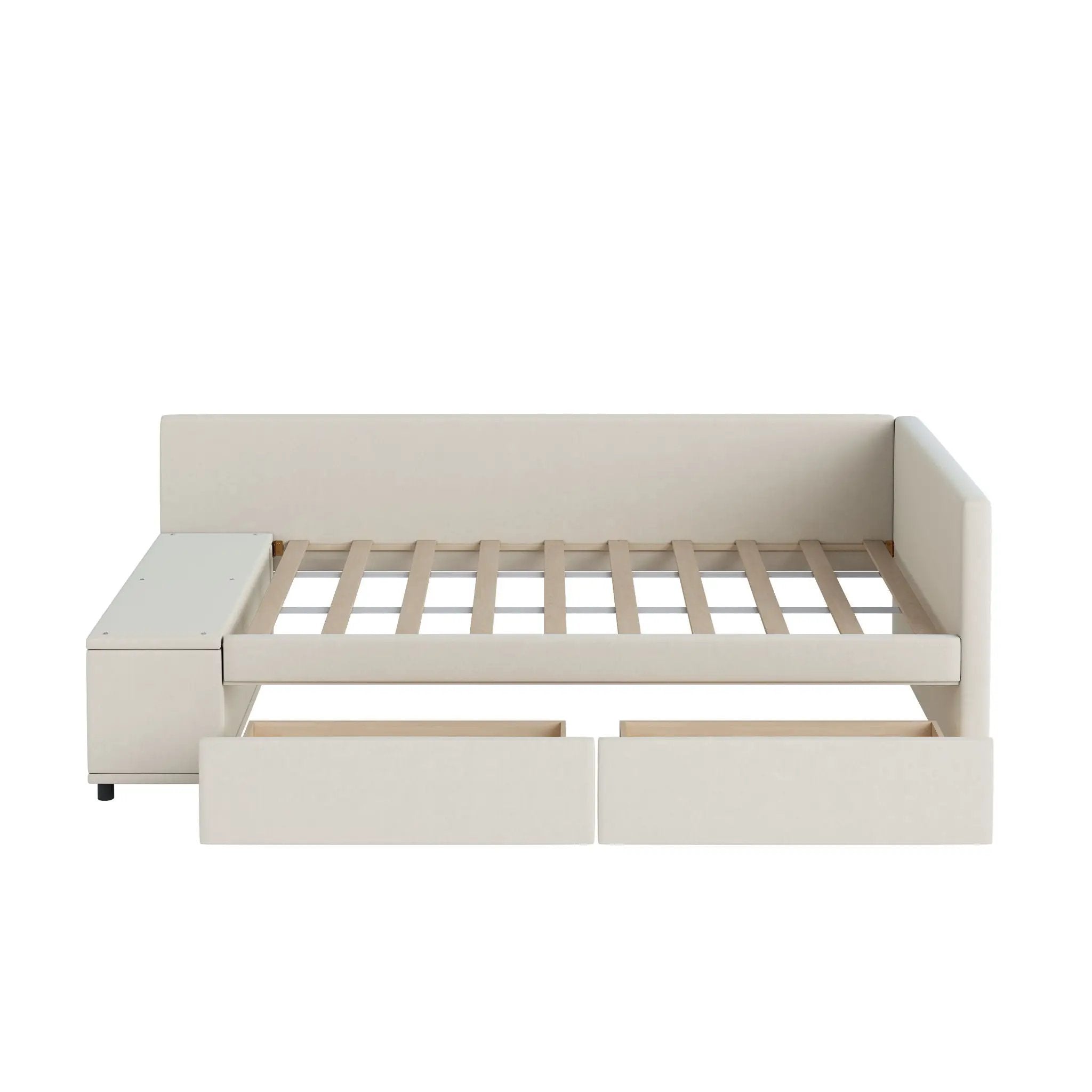 L Shaped Upholstered Platform Bed With Storage And Drawers by HouseOfZazla