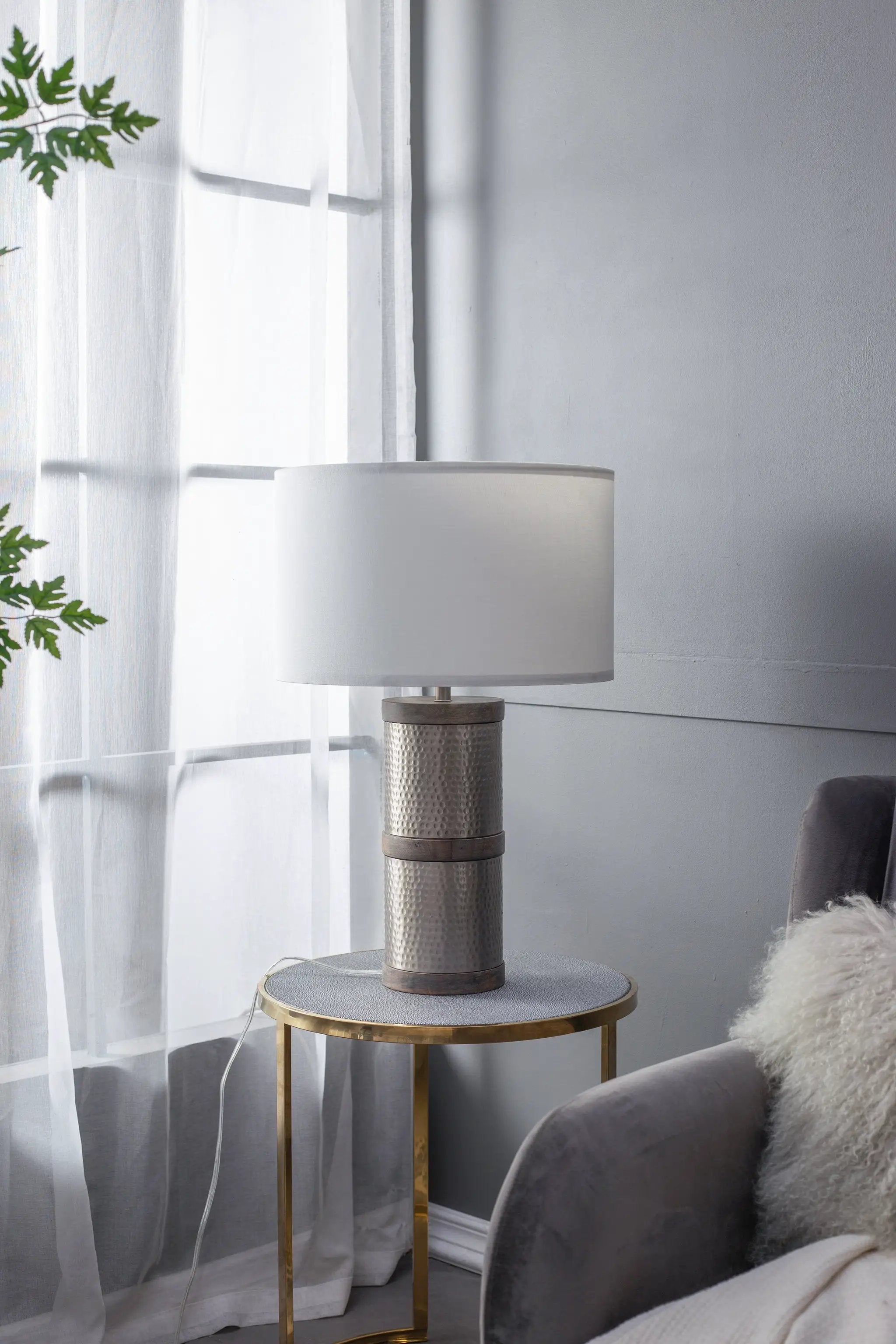 D16x24.4" Hammered Iron Table Lamp with Mango Wood by HouseOfZazla