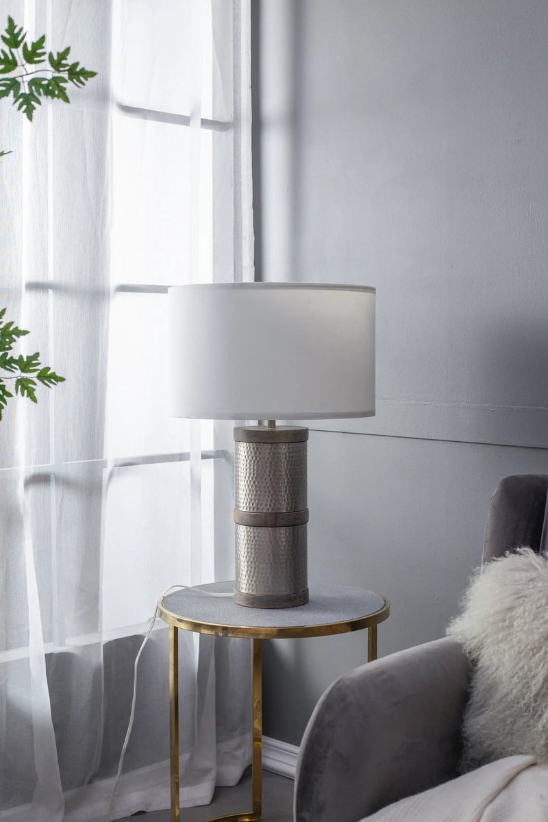 D16x24.4" Hammered Iron Table Lamp with Mango Wood by HouseOfZazla