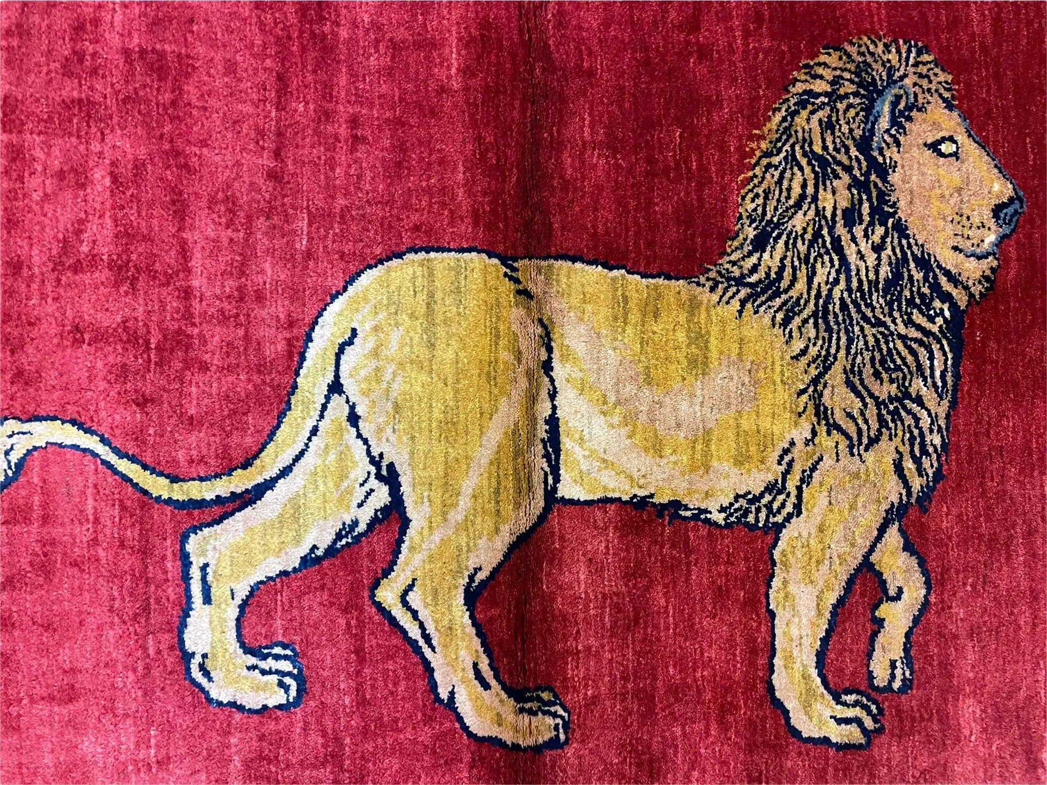 3 X 5 Handmade Hand-Knotted Rug Quality Wool Pictorial Lion Red Organic Dyes by Jewel Rugs