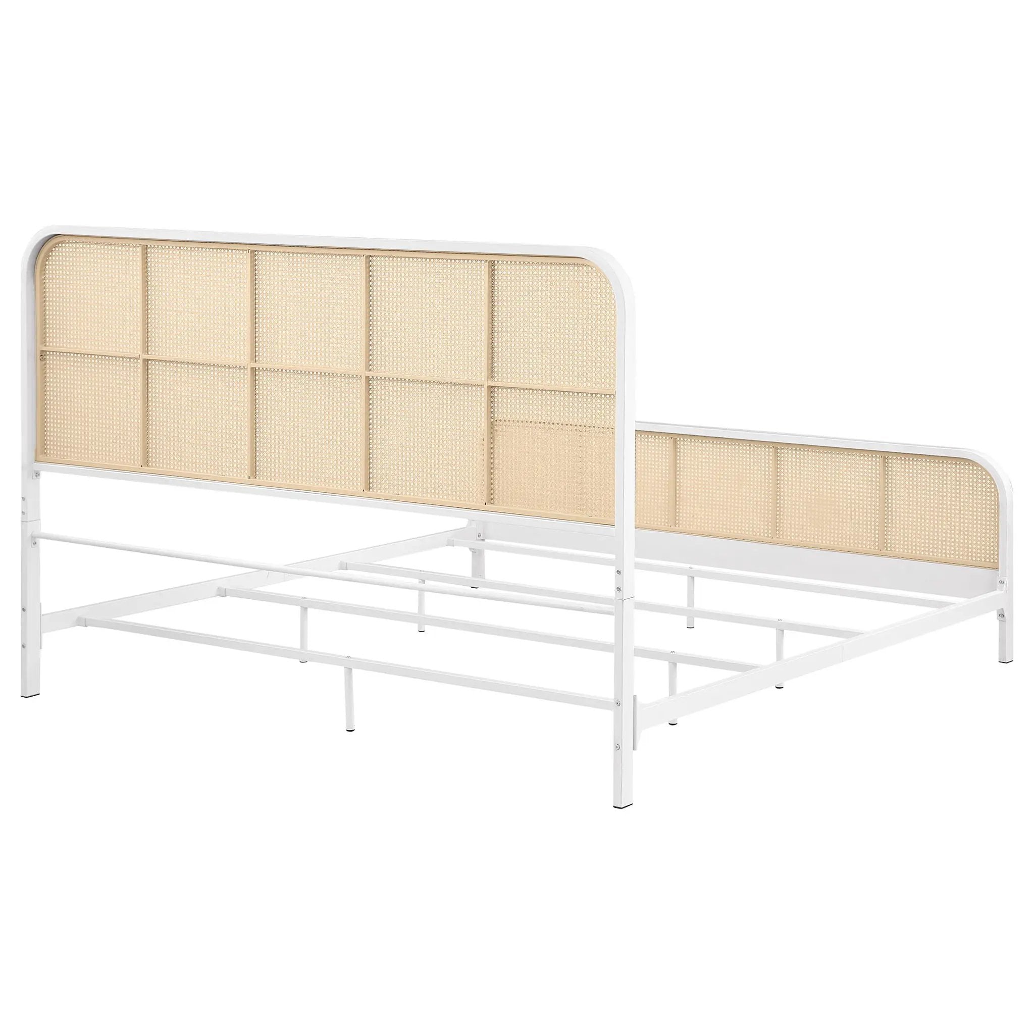 Lanewood Open Cane Webbing Metal Eastern King Bed White by Unique Piece Furniture