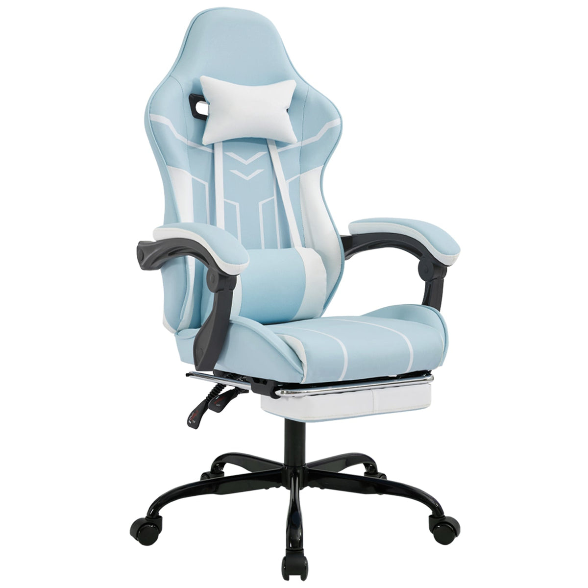 Ergonomic Gaming Chair with Footrest and Lumbar Support - Blue White, photo 2 of 10