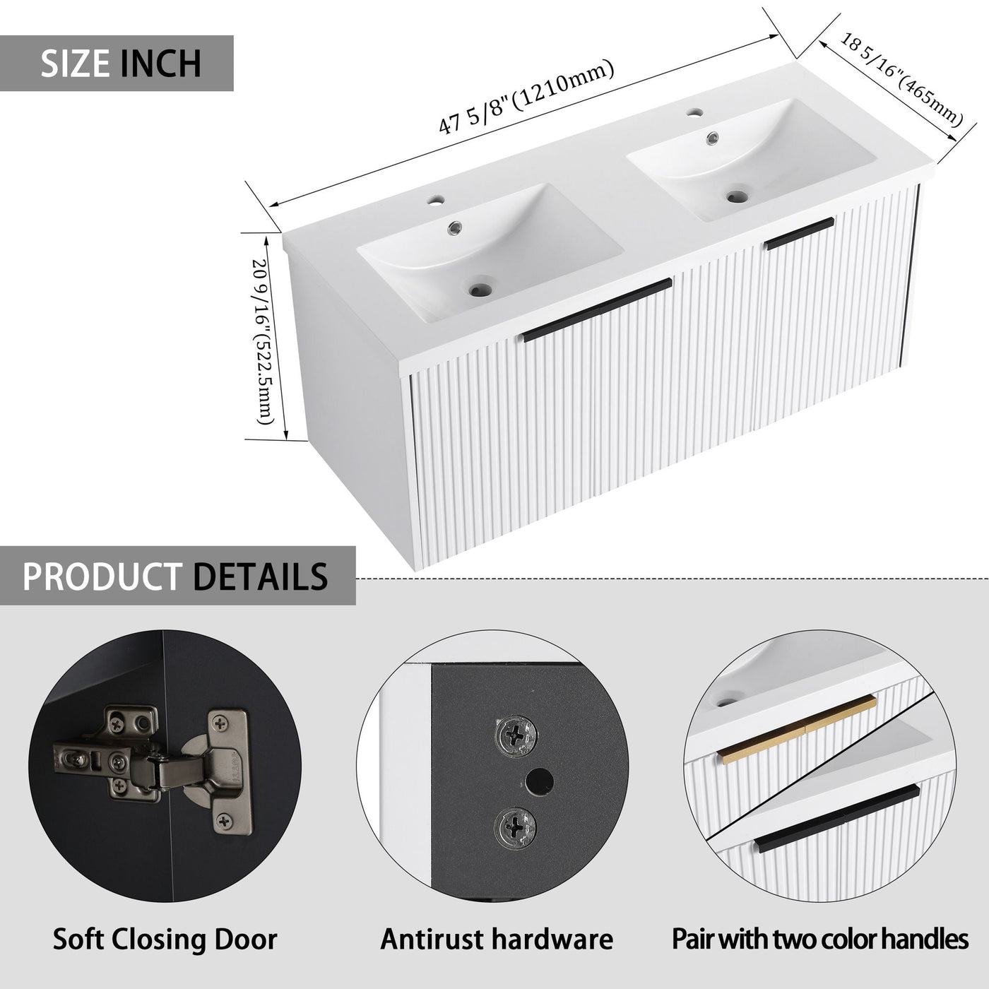 Contemporary Wall Mounted Bathroom Vanity With Resin Double Sink by Unique Piece Furniture