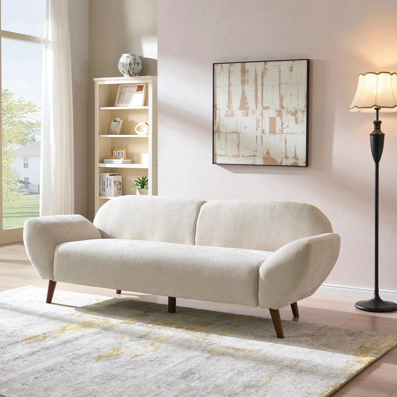 Cloud Haven Curved 3 Seater Modern Upholstered Chenille Sofa by HouseOfZazla