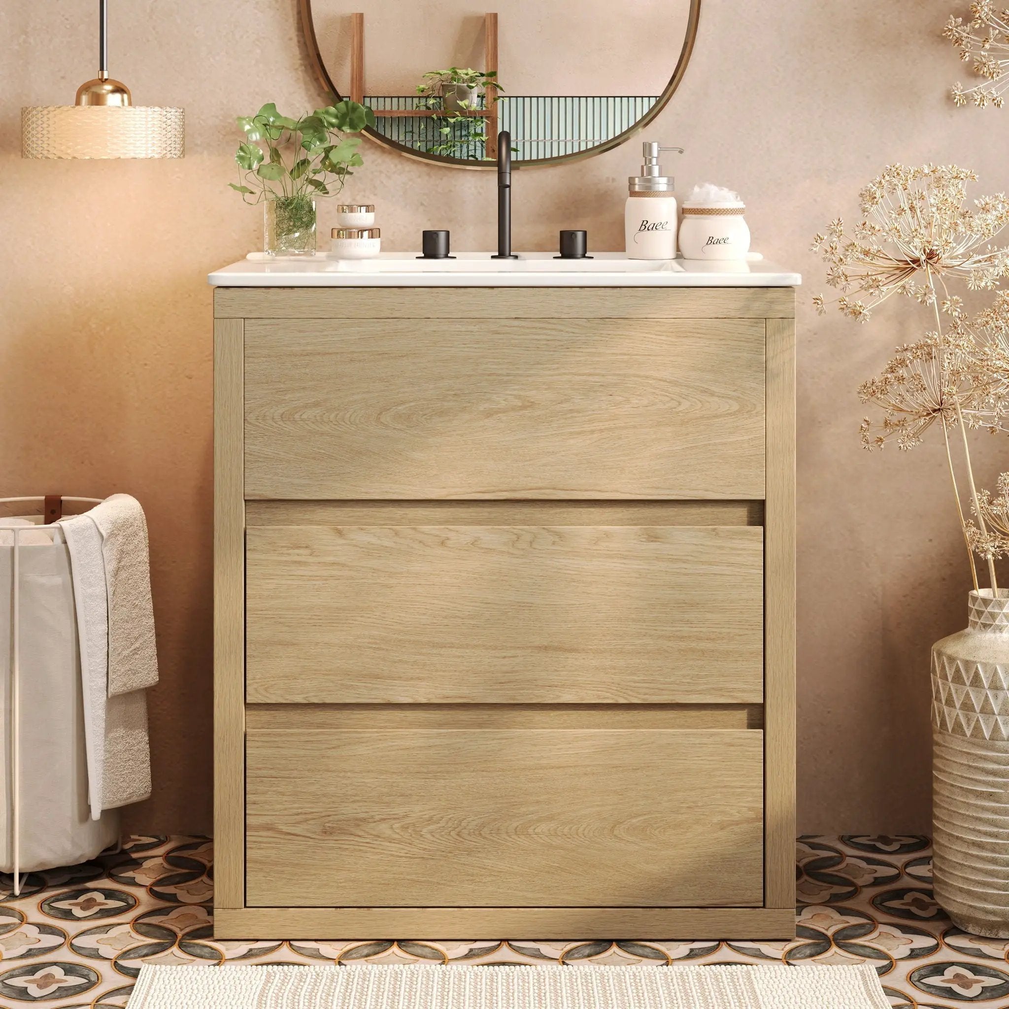 Freestanding Bathroom Vanity with Ceramic Sink and 2 Full Extension Drawers by HouseOfZazla