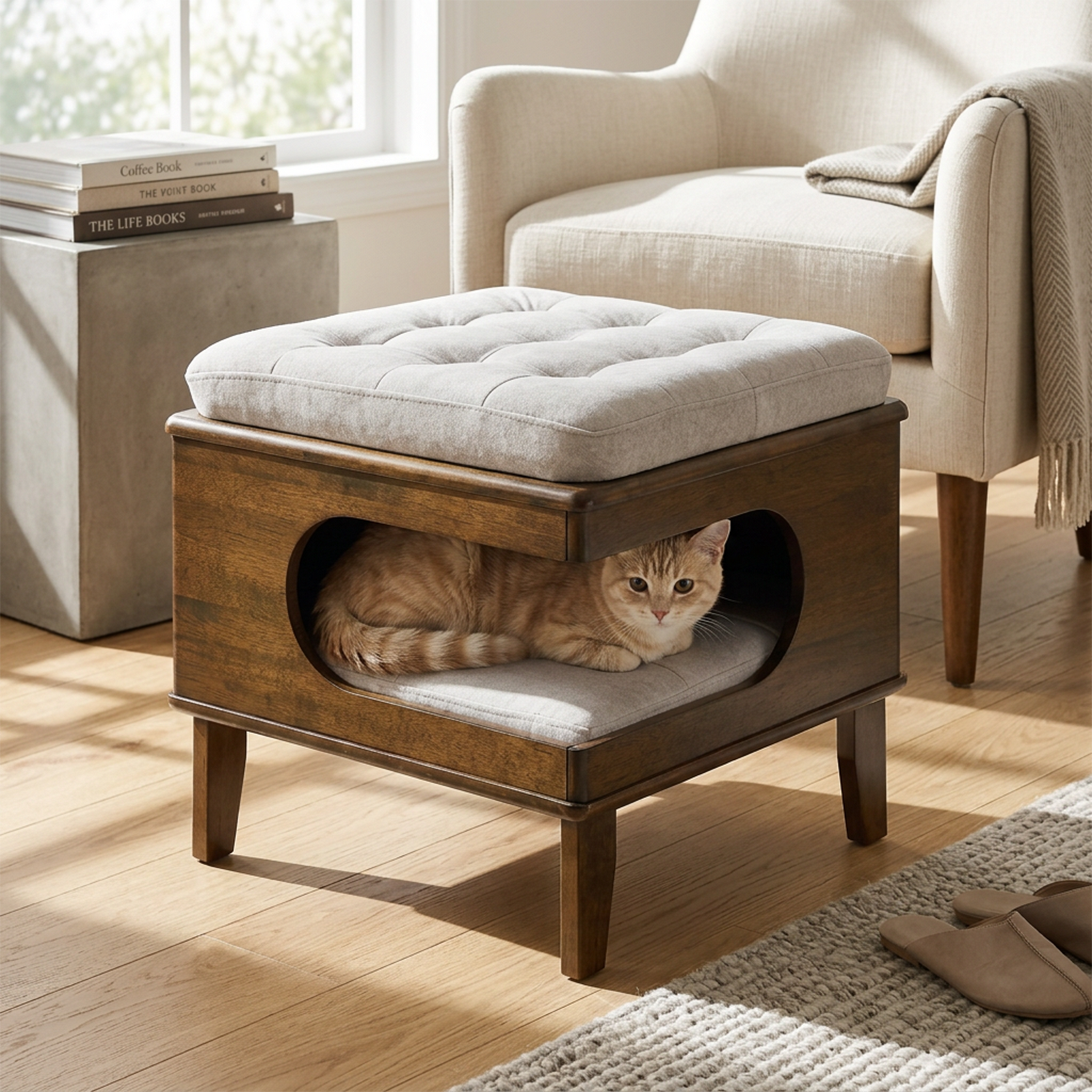 Letitia Rubber Wood Cat Bed Ottoman by HouseOfZazla