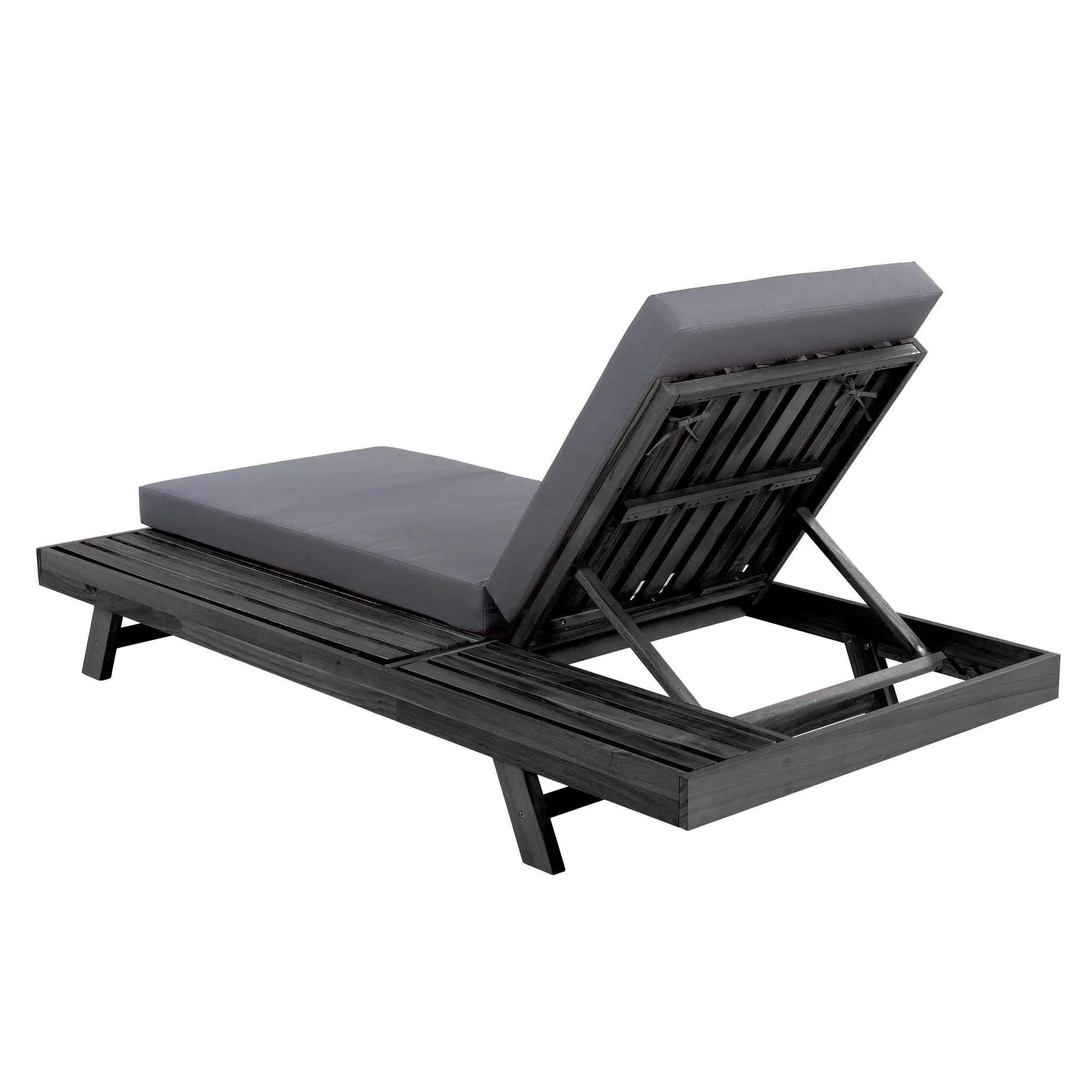 Lounge Chaise Set in Black Acacia Wood with Water-Resistant Cushions by HouseOfZazla
