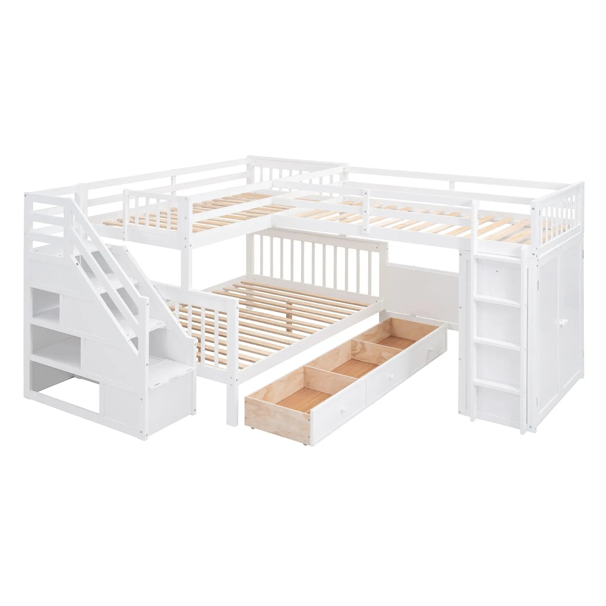 L Shaped Bunk Bed With 3 Drawers, Portable Desk And Wardrobe by HouseOfZazla