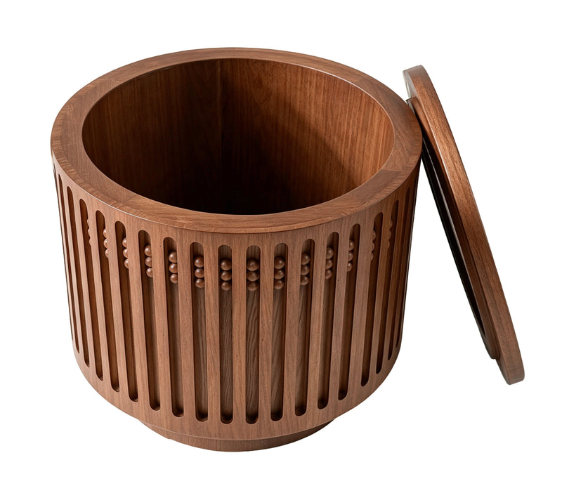 18.9" Round Wooden Side Table with Cylinder Lattice Design by HouseOfZazla