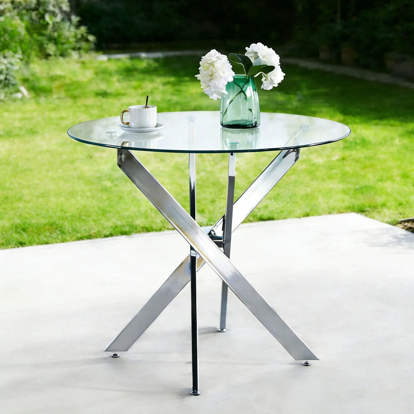 Dining Table With Cross Metal Leg And Tempered Glass, Modern Space Saving Kitchen Table For Living Room by HouseOfZazla