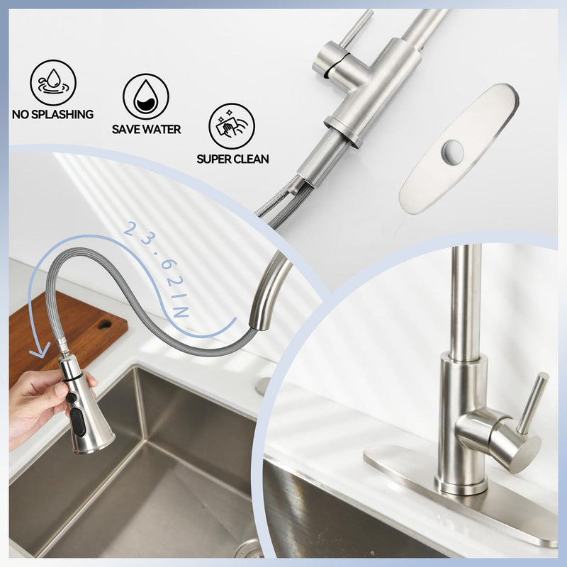 Classic High Arc Kitchen Faucet With Pull Down Sprayer, Stainless Steel - Brushed Nickel by HouseOfZazla