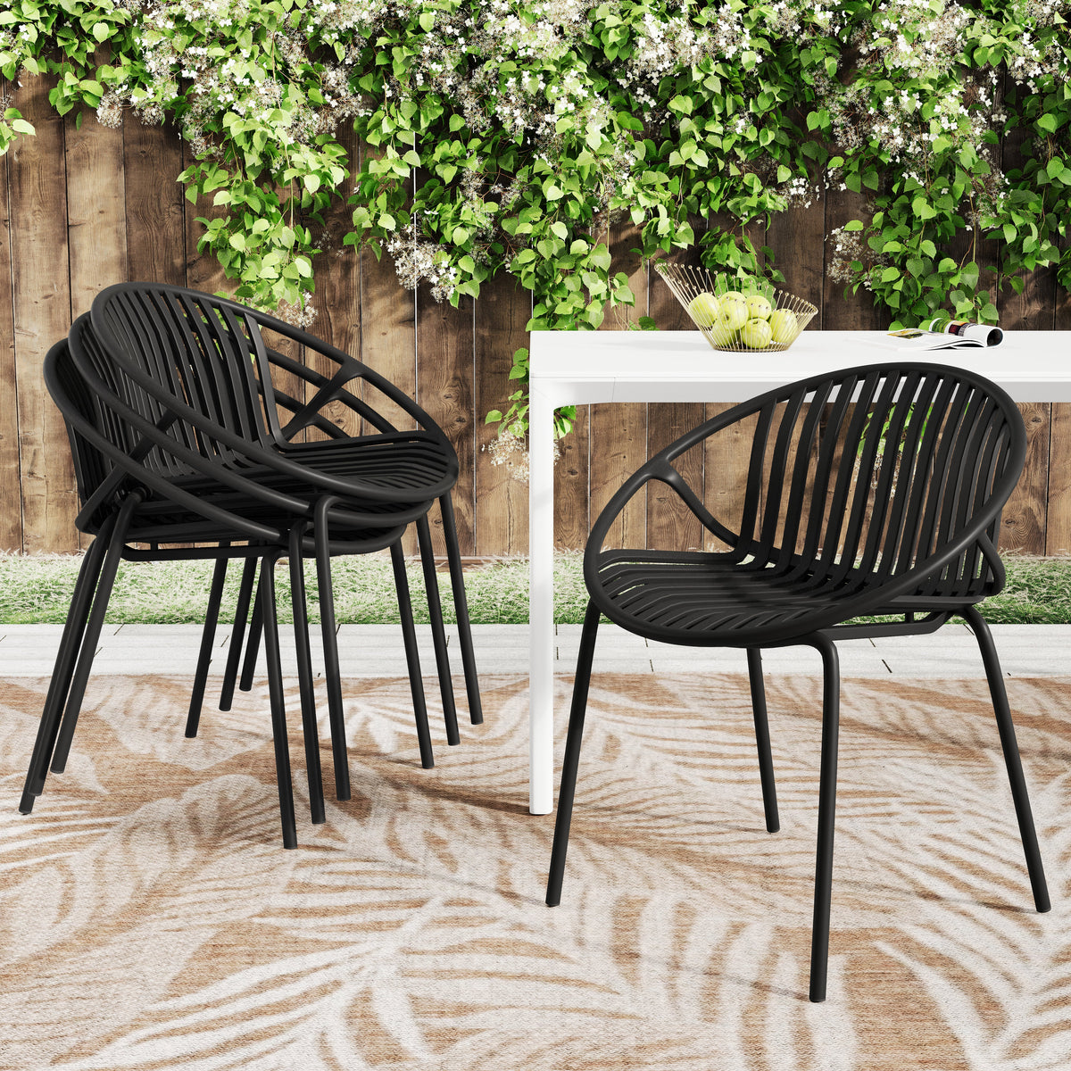 Stackable Patio Dining Chairs Set of 2 with Metal Legs - Black, Green or Orange, photo 7 of 10