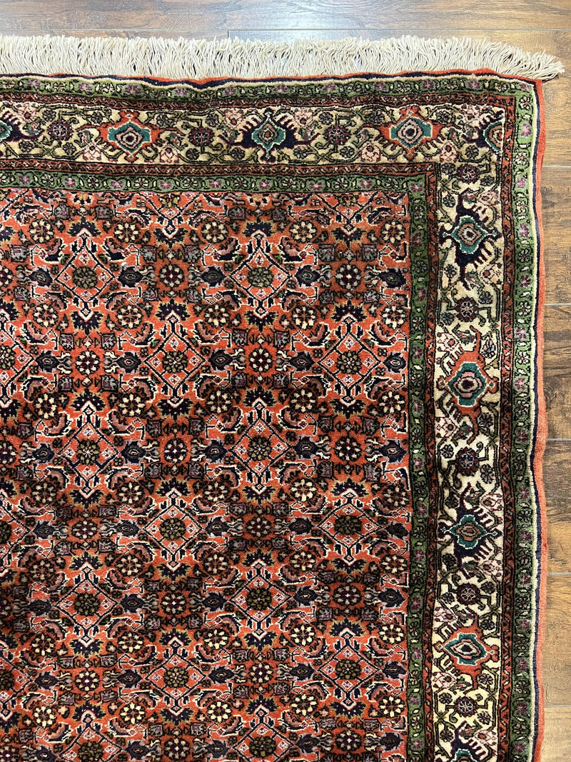 Antique Persian Bijar Rug 5x7, Allover Pattern, Hand Knotted Vintage Wool Tribal Oriental Carpet, Bidjar Rug, Red and Cream 5 x 7 ft, Handmade Rug by Jewel Rugs