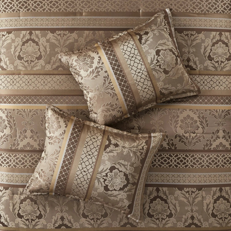 7 Piece Jacquard Comforter Set - Brown/Gold King by HouseOfZazla