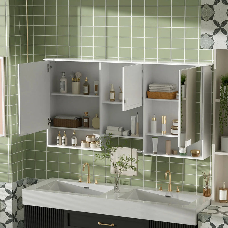 Wall-Mount 3-In-1 Mirror Cabinet With Adjustable Shelf, Soft-Closing Hinges, Rectangular Design - White by HouseOfZazla
