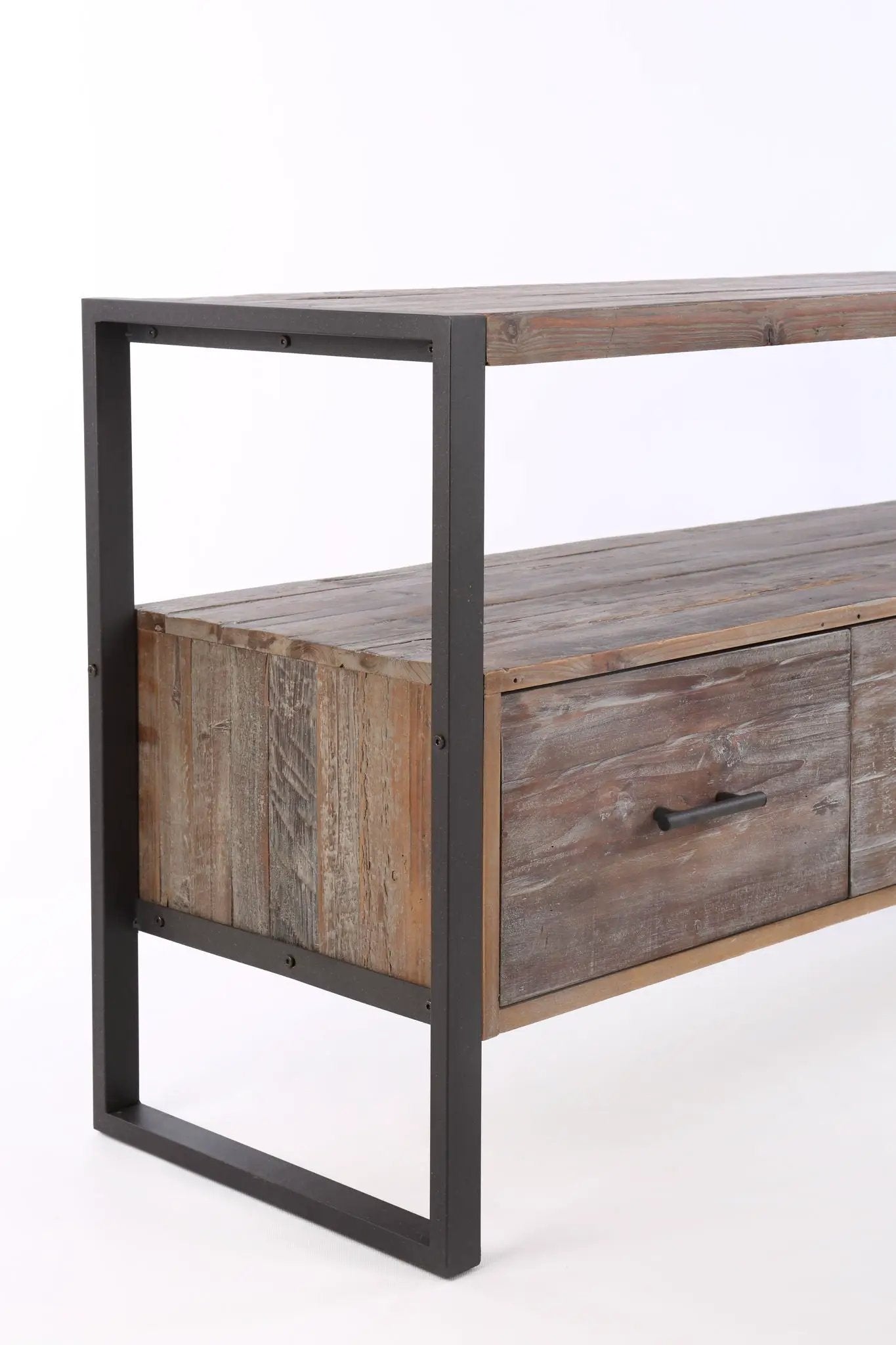 Reclaimed Wood Media TV Console Table With 3 Drarwer, Open Shelf - Antique Gray by Unique Piece Furniture