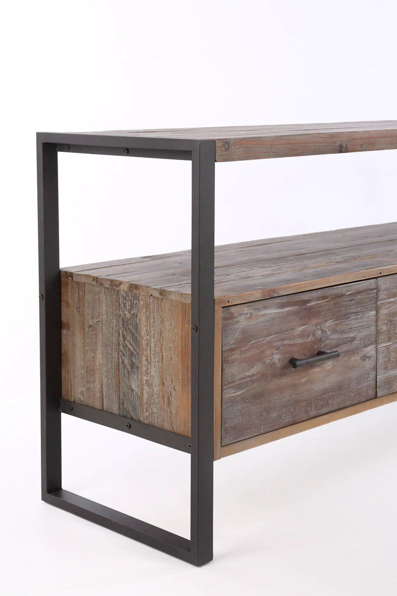 Reclaimed Wood Media TV Console Table With 3 Drarwer, Open Shelf - Antique Gray by Unique Piece Furniture