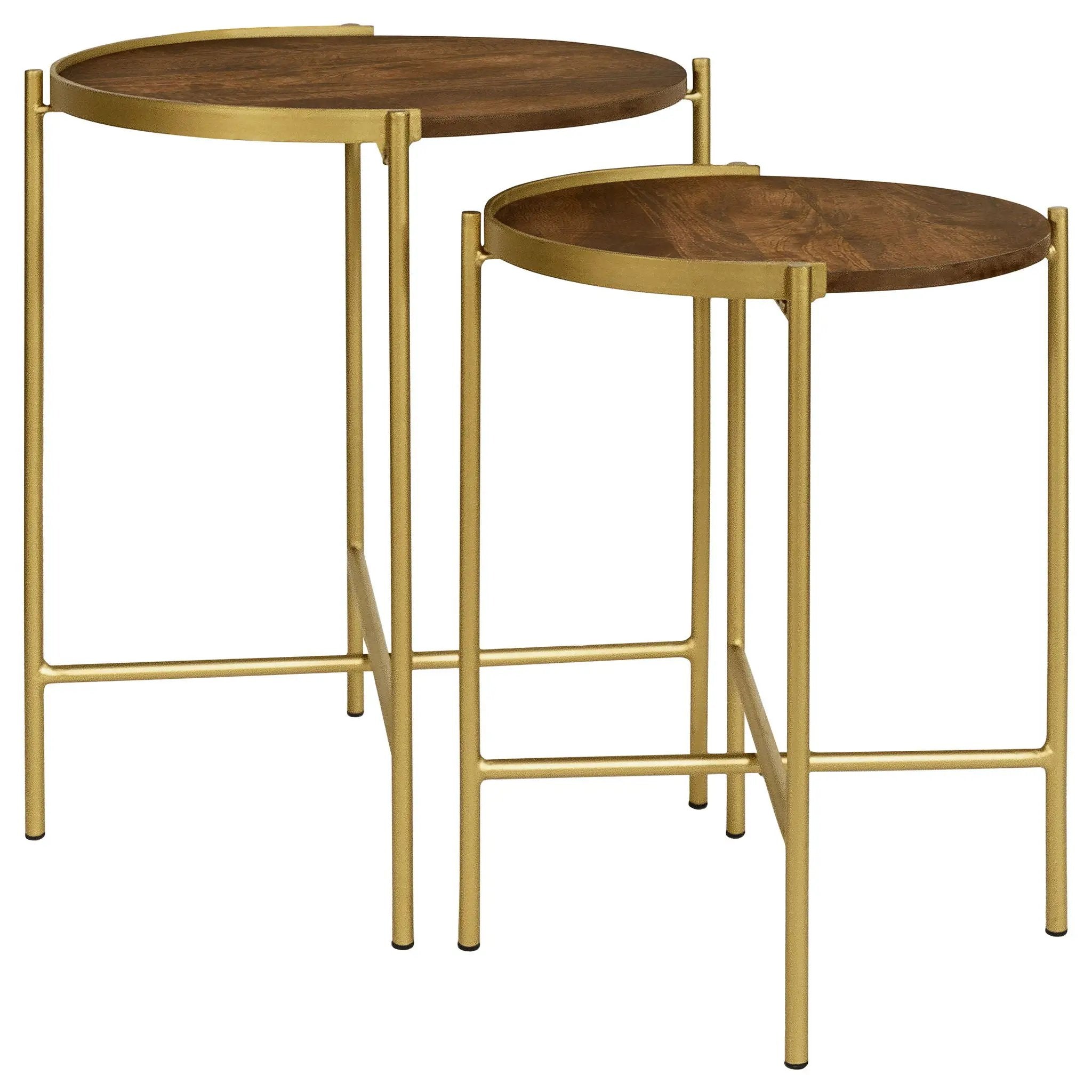 Malka 2-piece Round Wood Nesting Table Dark Brown and Gold by Unique Piece Furniture