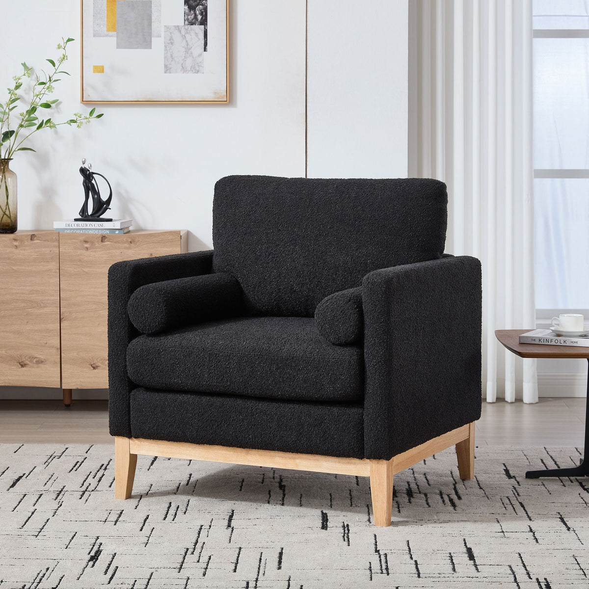 Wide Modern Performance Accent Chair With Natural Legs, photo 11 of 13