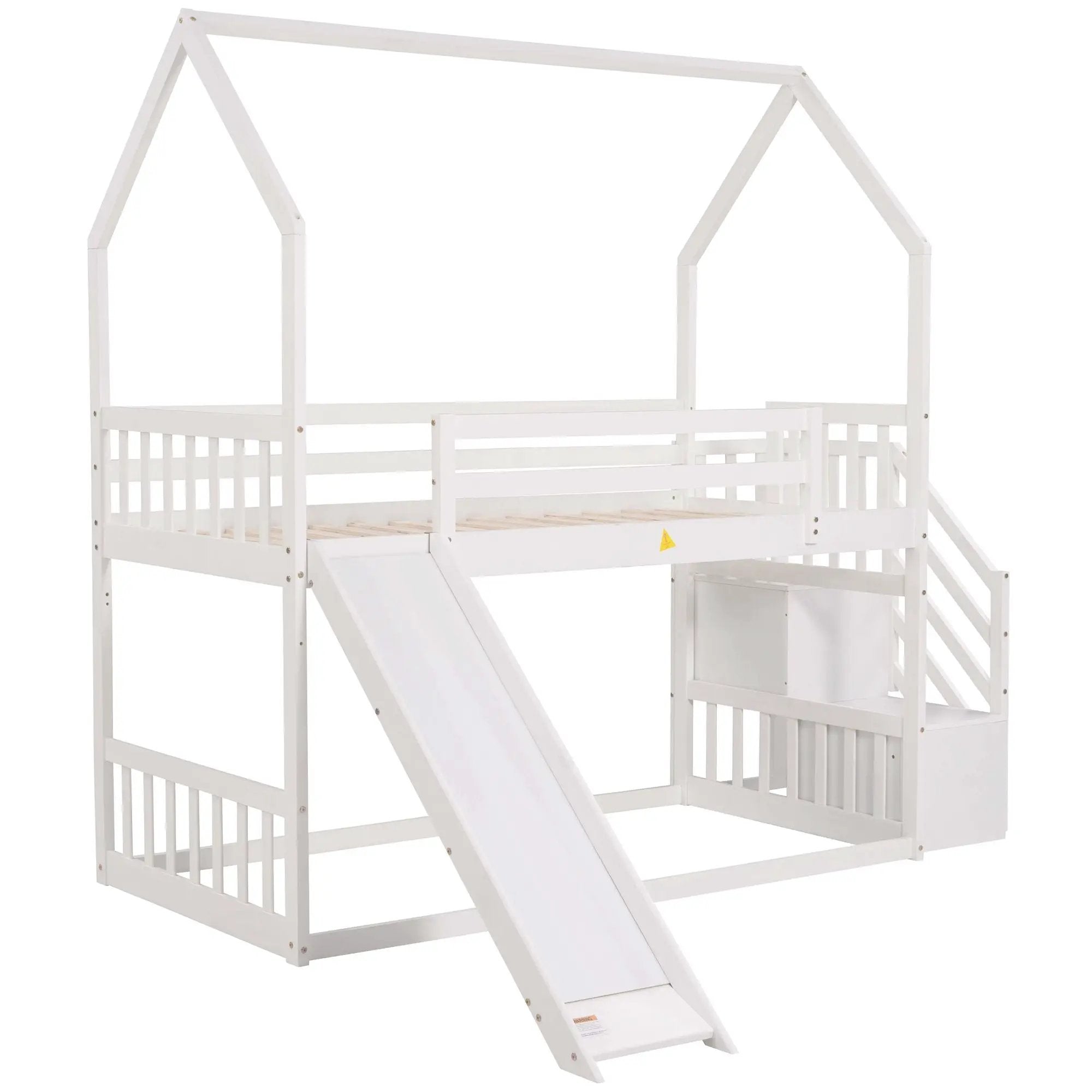Twin Over Twin House Bunk Bed With Convertible Slide, Storage Staircase by Unique Piece Furniture