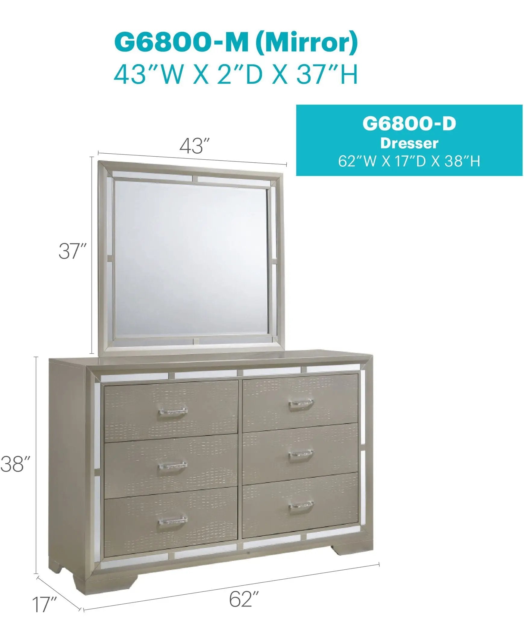 Alana - Dresser - Silver Champagne by Unique Piece Furniture