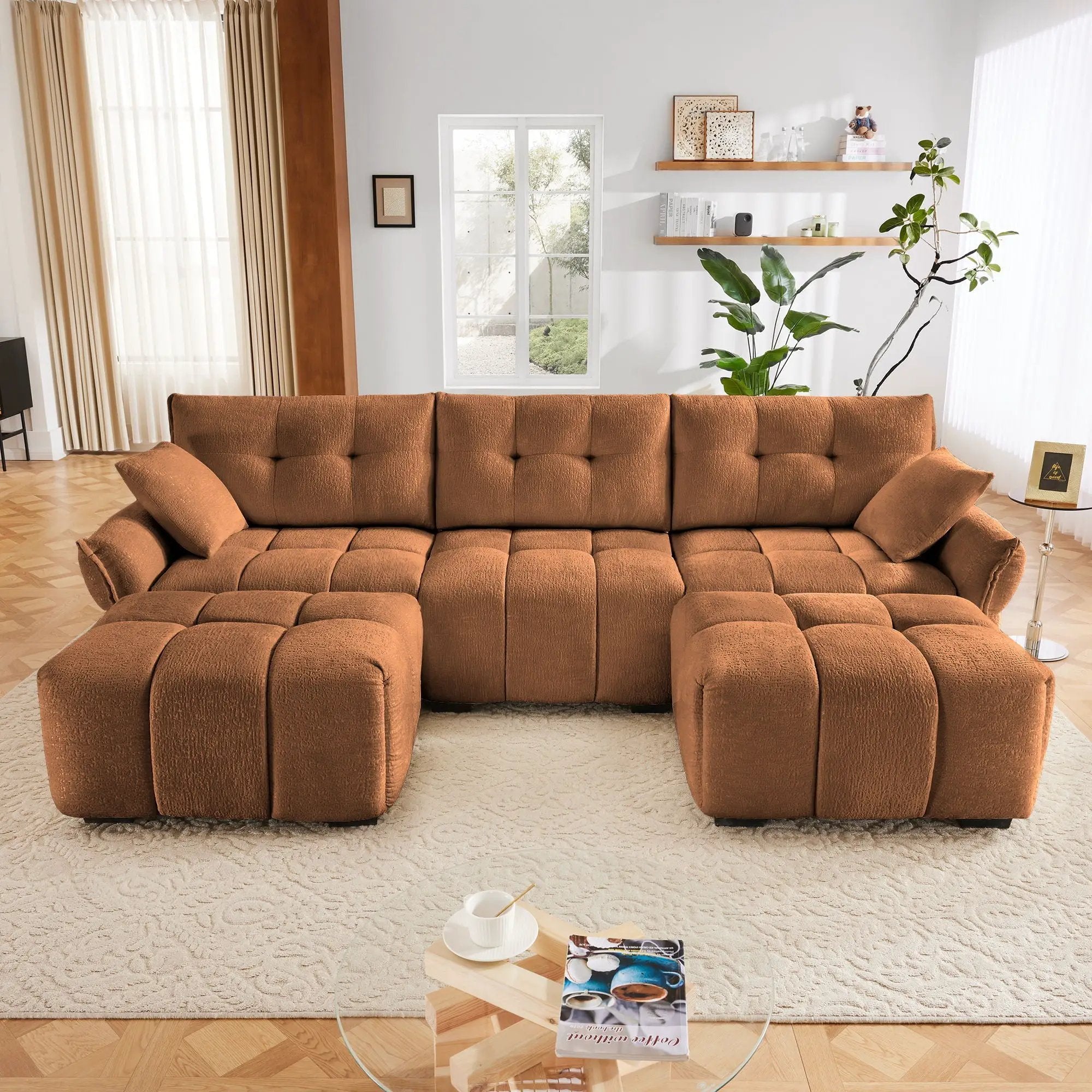 Sofa Set With Ottoman And Pillows, Textured, High Resilience Cushions by HouseOfZazla