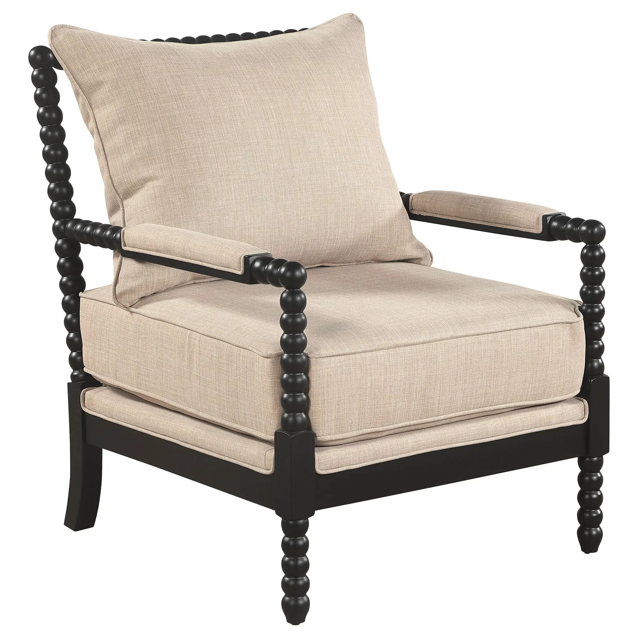 Blanchett Upholstered Bobbin Accent Chair Beige and Black by Unique Piece Furniture