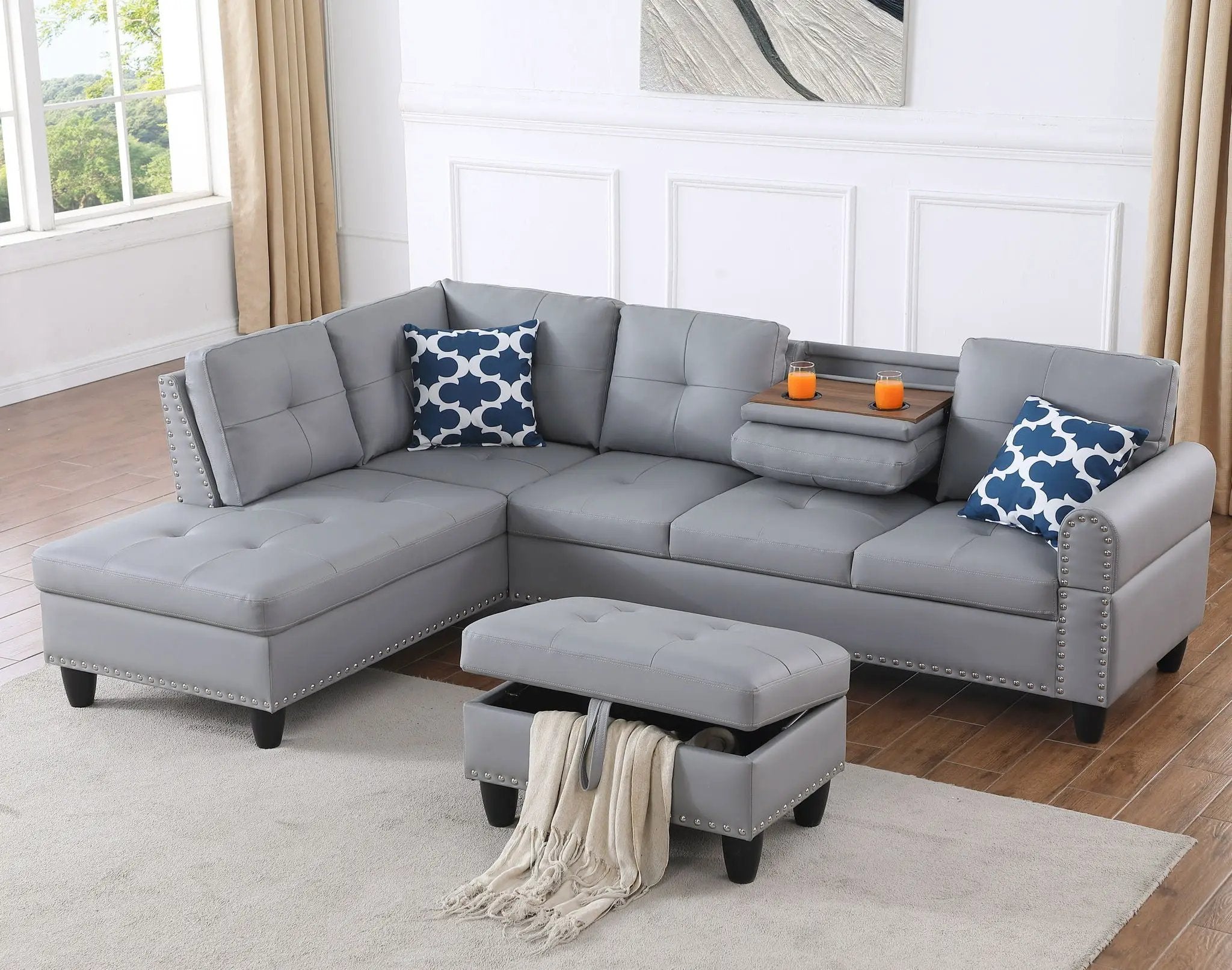Irine - Sectional Sofa With Ottoman - Gray by HouseOfZazla
