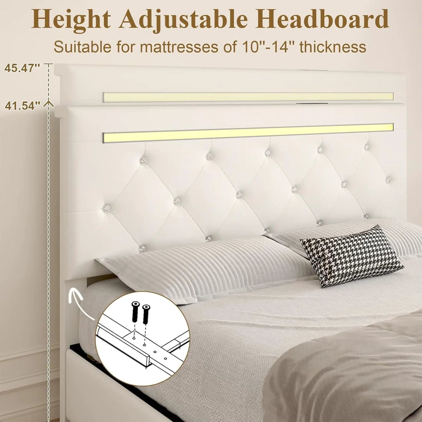 Upholstered Bed Frame With LED Lights, 4 Storage Drawers, Charging Station by HouseOfZazla
