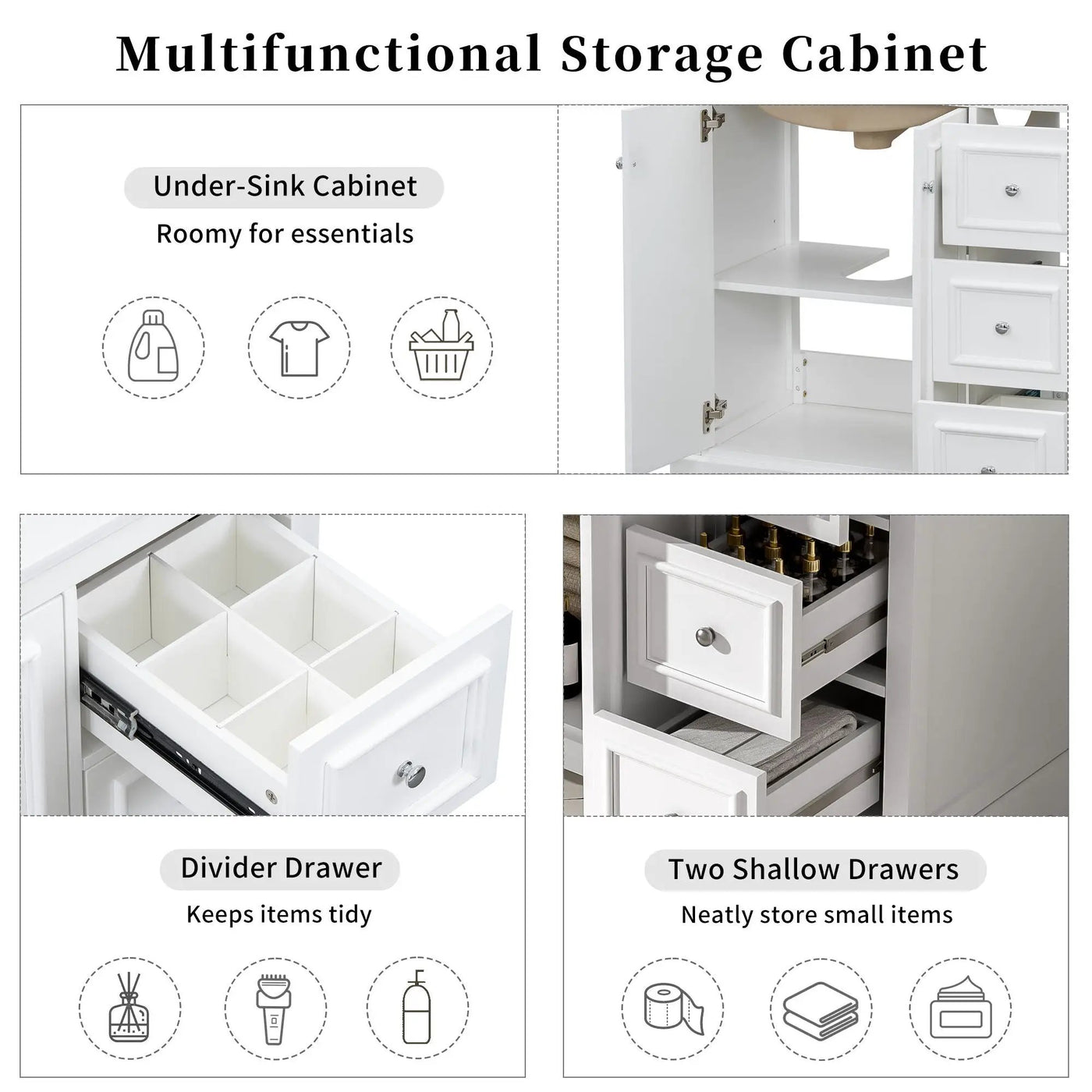 Bathroom Vanity With Sink, Soft-Close Doors, Adjustable U-Shelf, 3 Drawers by HouseOfZazla