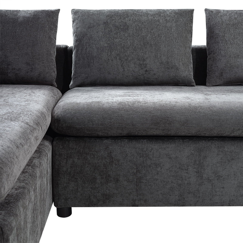 Modern L Shaped Sectional Sofa With Upholstery And Wooden Storage by HouseOfZazla
