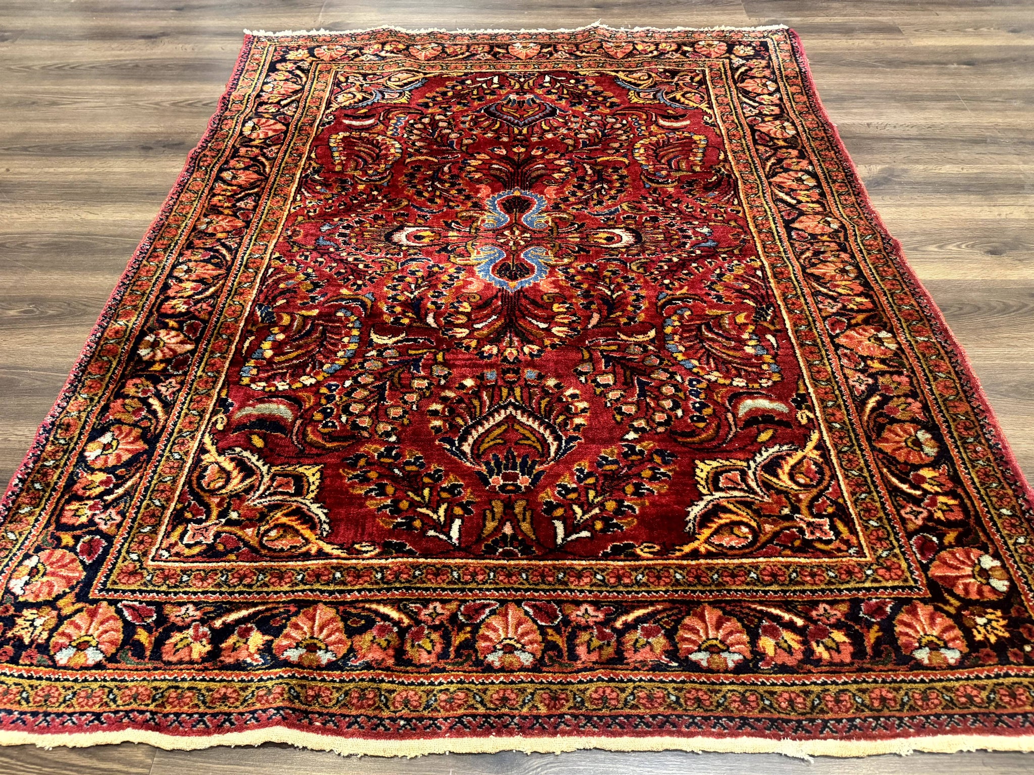 Persian Lilihan Rug 5x6, Red, Floral, Antique Persian Carpet by Jewel Rugs