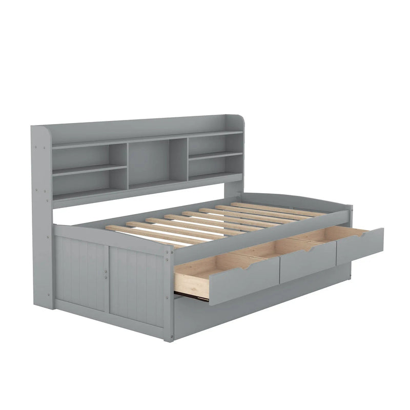 Captain Bed With Built In Bookshelves, 3 Storage Drawers, And Trundle by HouseOfZazla